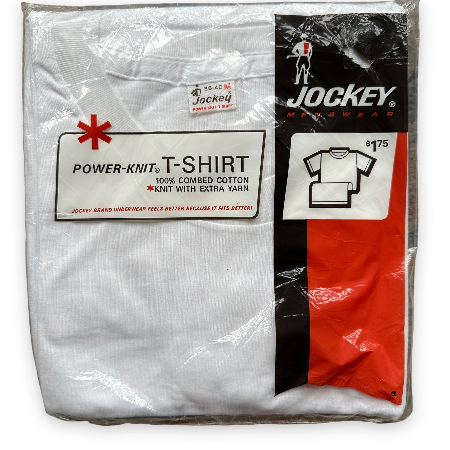 Front View of Vintage NOS Jockey Power Knit Blank T-Shirt SZ M | Vintage Blank Tees Seattle | Vintage T-Shirts Seattle