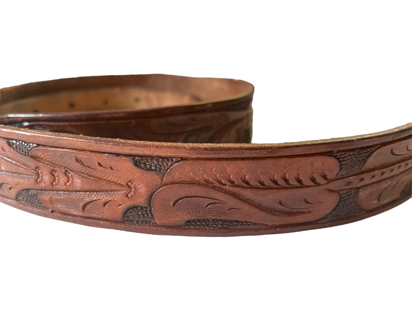 Vintage Tooled Leather Belt with Silver Plated Buckle | Barn Owl Vintage | Seattle True Vintage