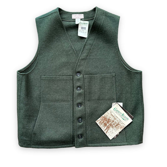 Front View of Deadstock Vintage Forest Green Mackinaw Vest SZ 50 |  Barn Owl Vintage Goods | Vintage Workwear Seattle