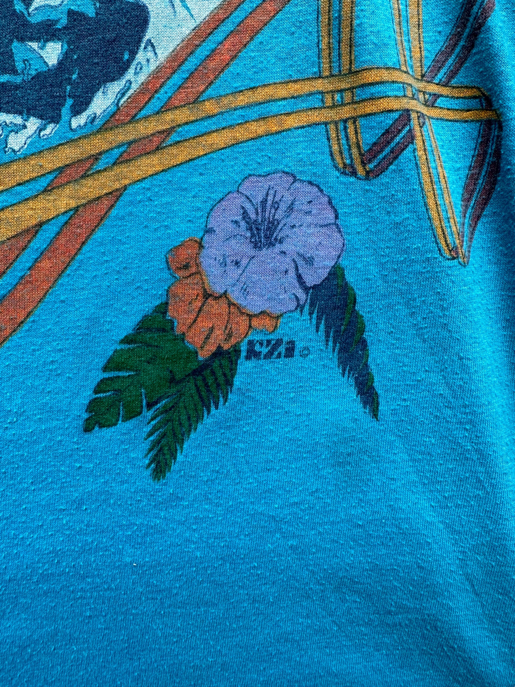 Graphic close up shot of Vintage Blue Wind Surfing Tee SZ L | Vintage T-Shirts Seattle | Barn Owl Vintage Tees Seattle