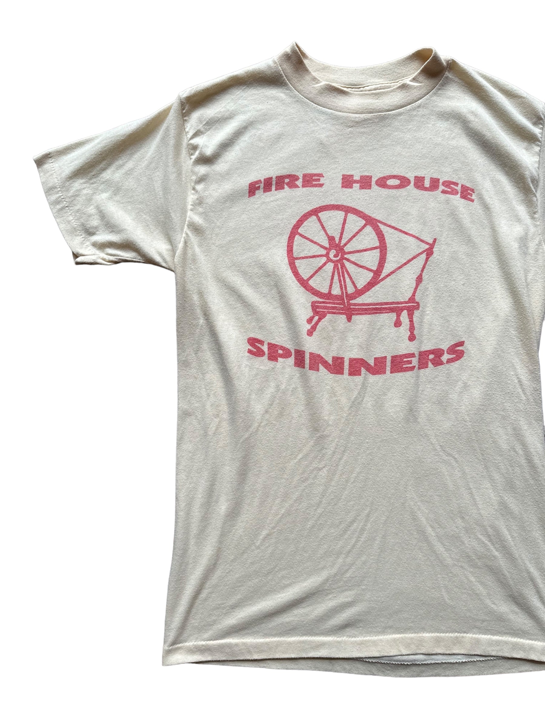 Front Right Side Detail on Vintage Fire House Spinners Tee Size Large|  Vintage T Shirt Seattle | Barn Owl Vintage Tee