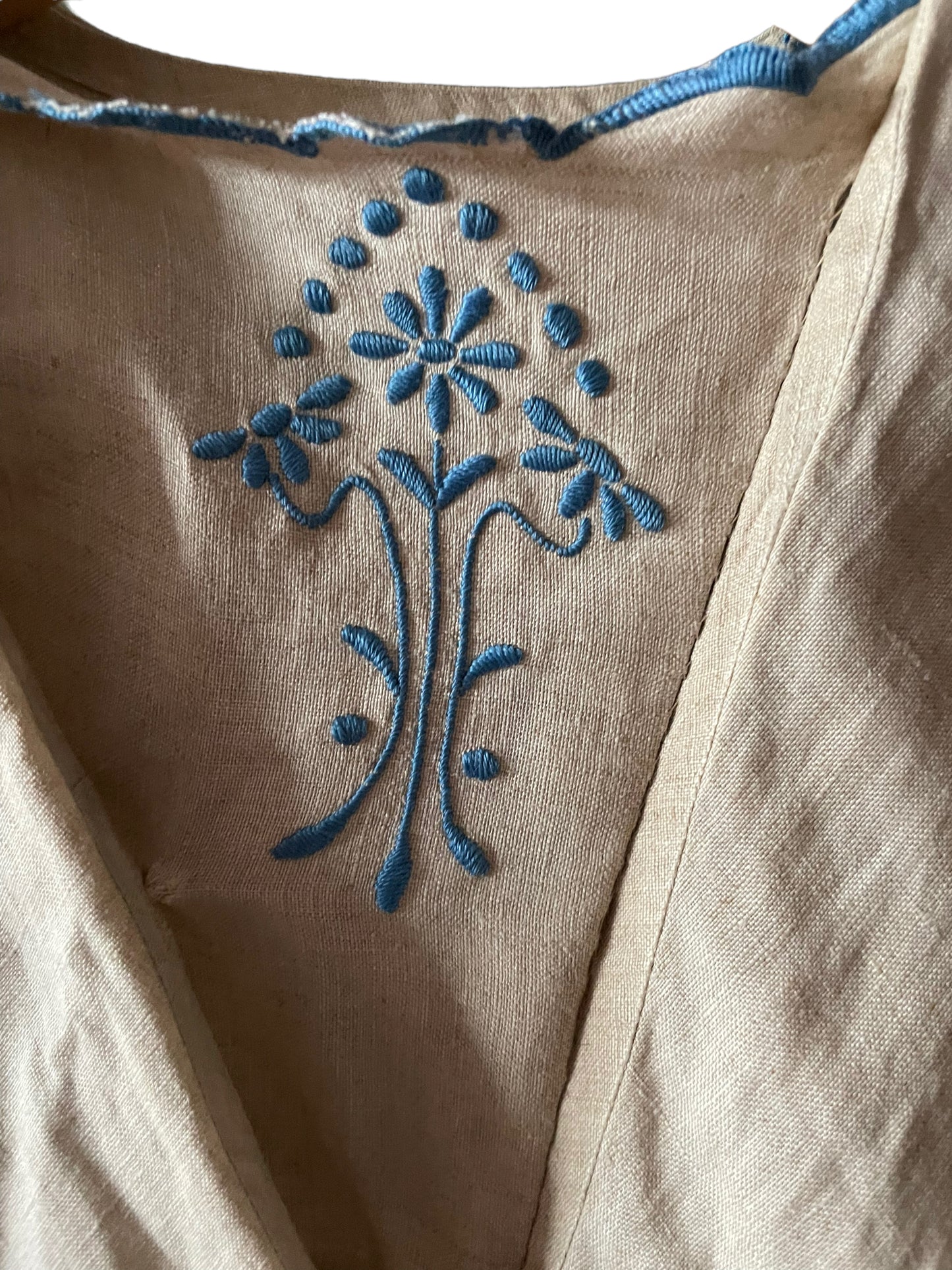 Close up of detail Antique Early 1900s Linen Dress SZ XS