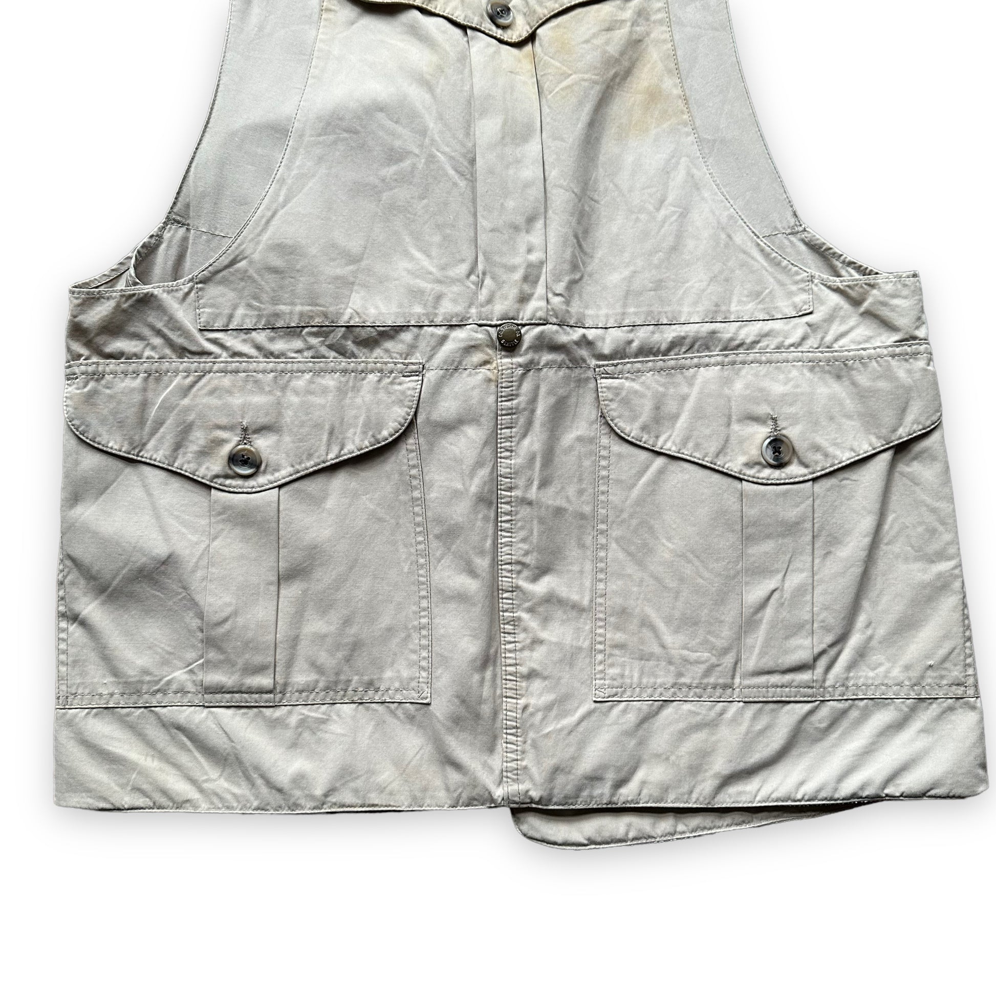 Rear Lower View on Filson Half Moon Vest With Leather Additions SZ M |  Vintage Filson Seattle | Barn Owl Vintage Seattle
