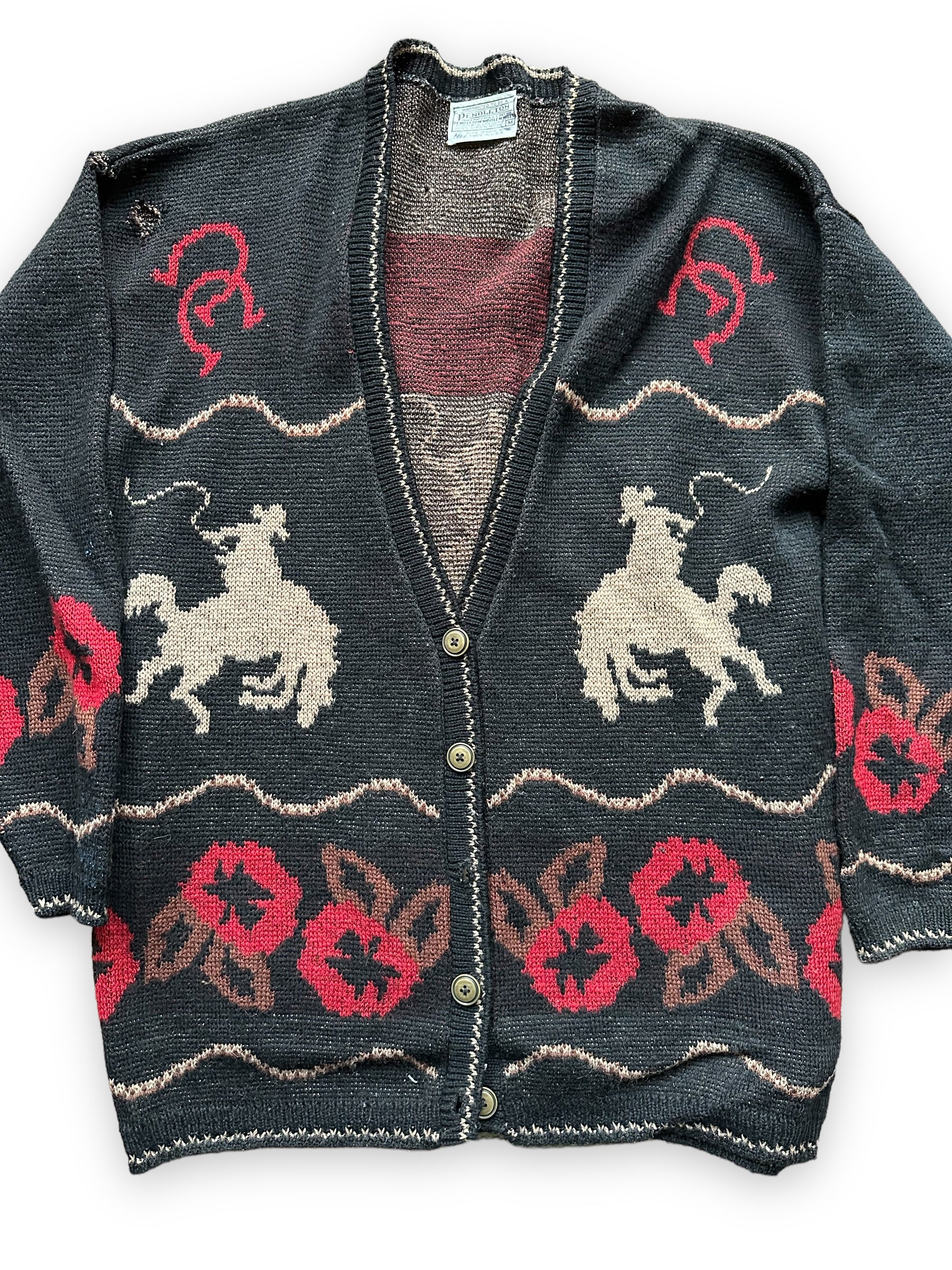 Front Detail on Vintage Pendleton Rodeo Cardigan Womens SZ M |  Vintage Pendleton Sweaters Seattle | Barn Owl Vintage Seattle