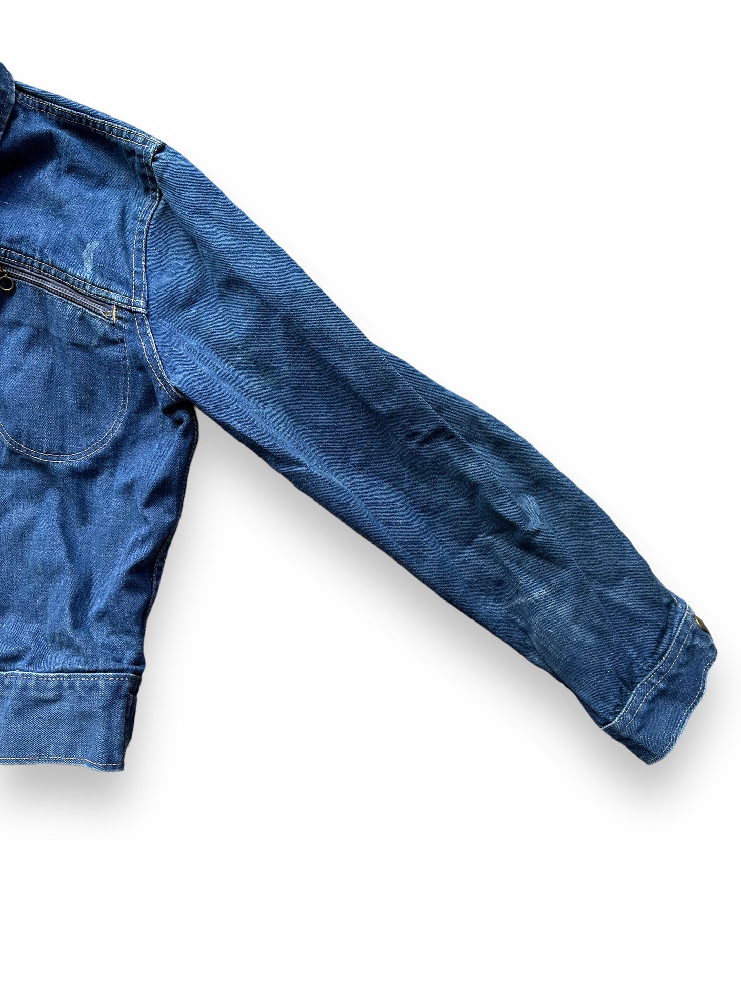 Left Sleeve of Vintage Roebucks Selvedge Denim Jacket SZ S | Vintage Jean Jacket Seattle | Seattle Vintage Denim
