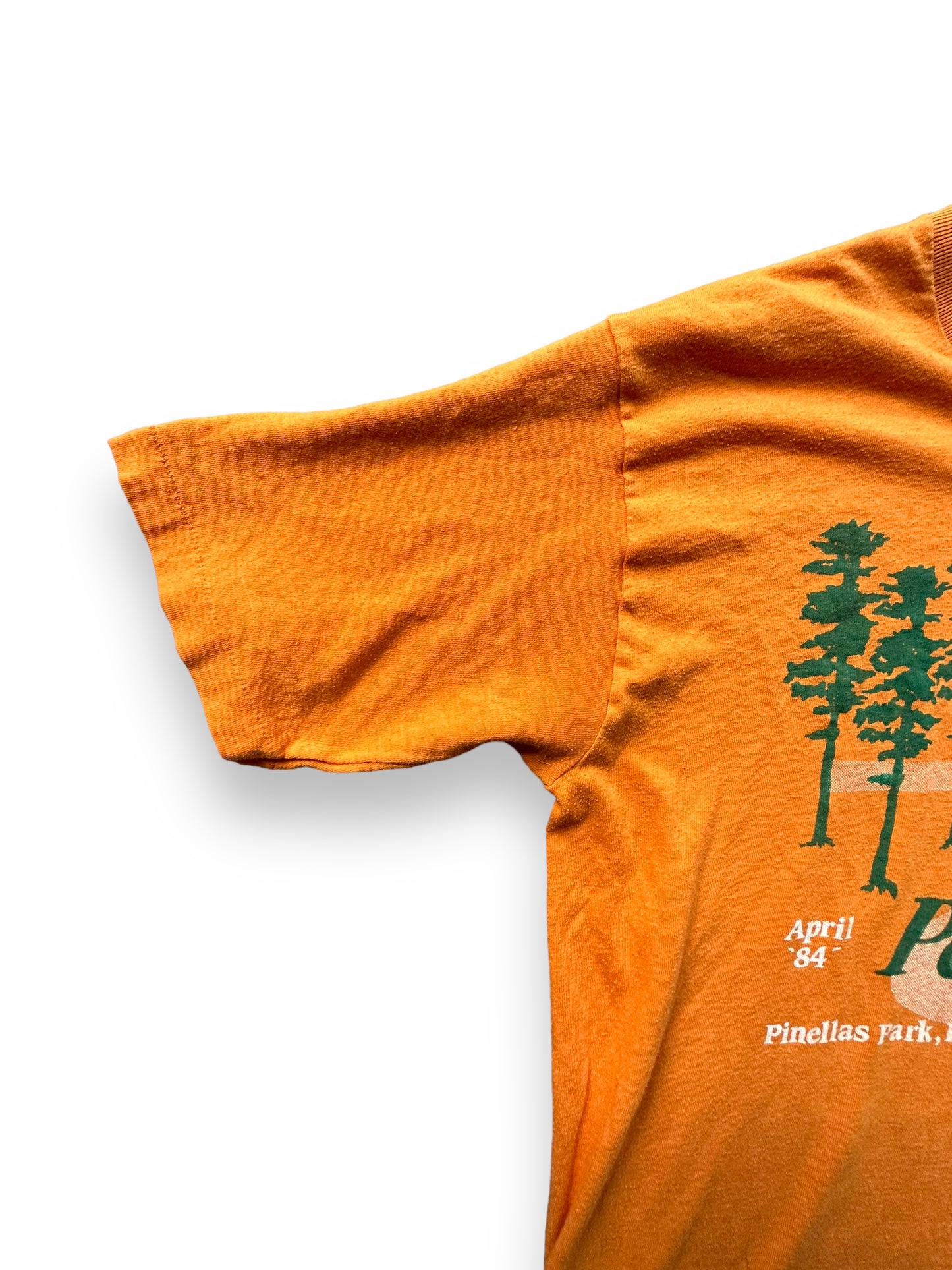 Front Right Single Stitch Sleeve on 1984 Run in the Park Tee SZ L | Vintage Graphic T-Shirts Seattle | Barn Owl Vintage Tees Seattle