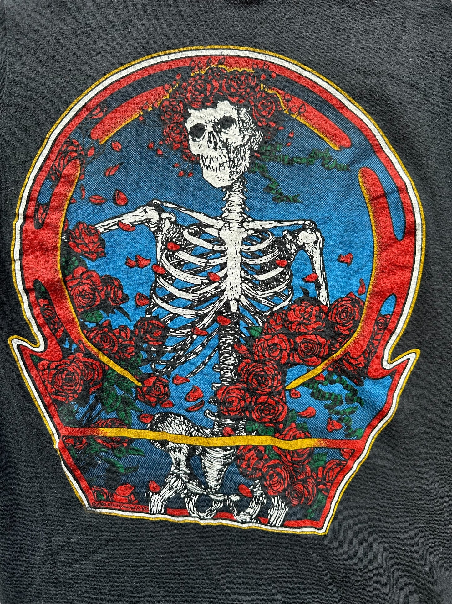 Close Up of Front Bertha Graphic on Vintage Grateful Dead Bertha What A Long Strange Trip Tee SZ M  |  Vintage Grateful Dead Tee Seattle | Barn Owl Vintage