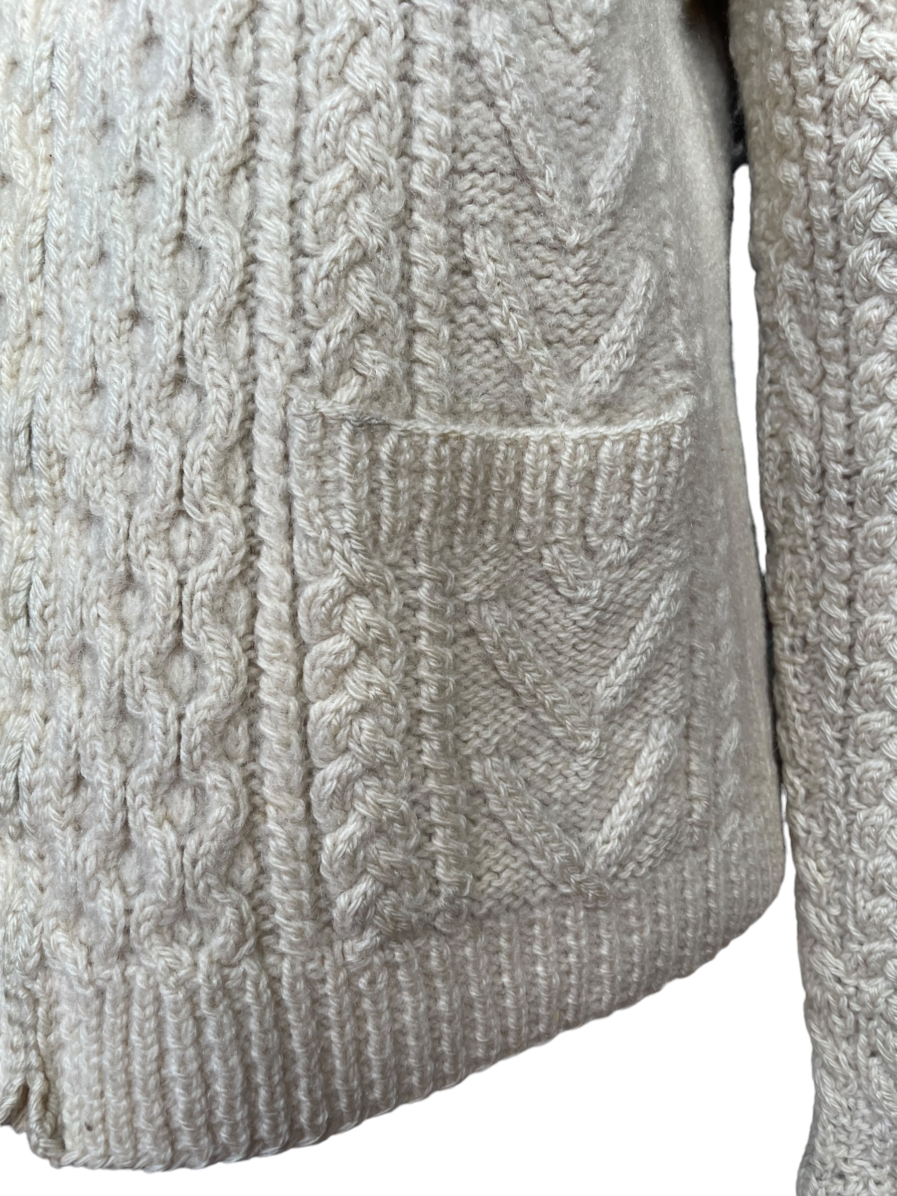left side front close up pocket Vintage 1940's Wool Hand Knit Zip up Cardigan Sweater |Barn Owl Vintage | Seattle True Vintage