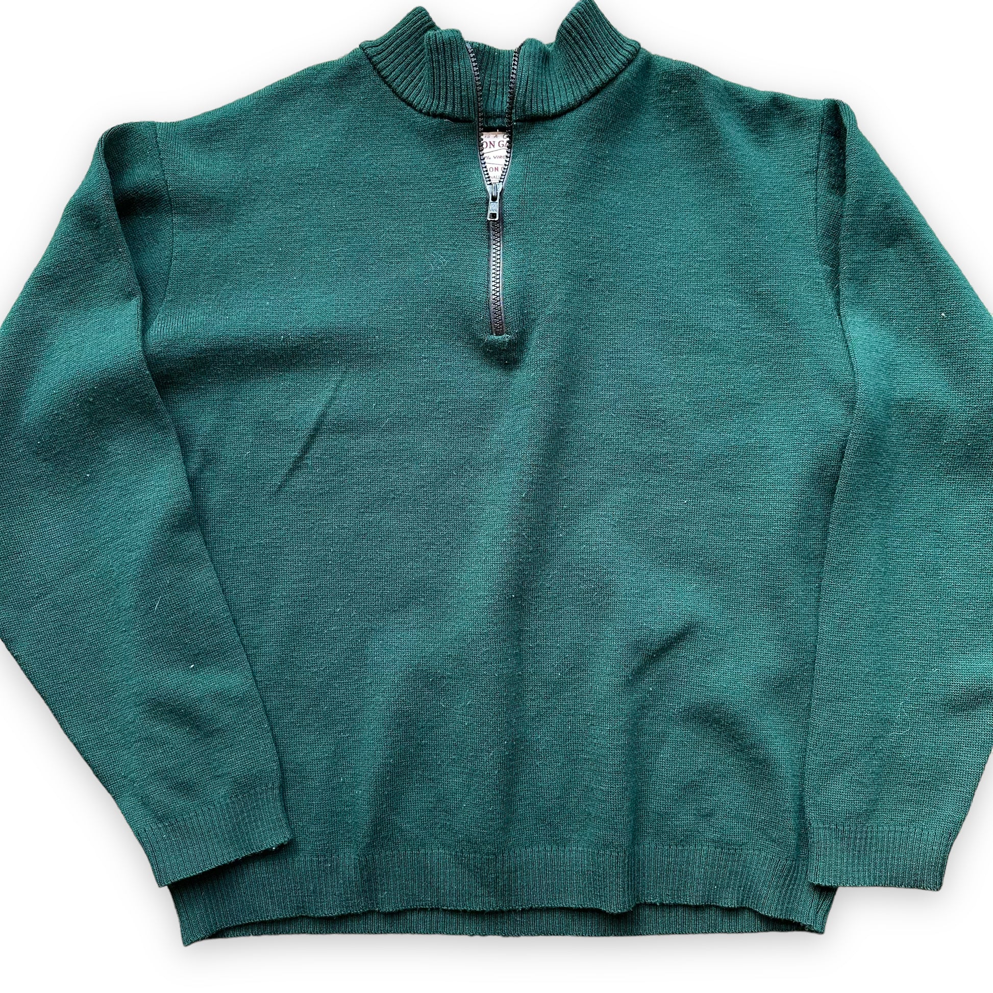 Front Detail on Filson Style 719 Dark Green Sweater SZ L |  Vintage Filson Workwear Seattle | Barn Owl Vintage