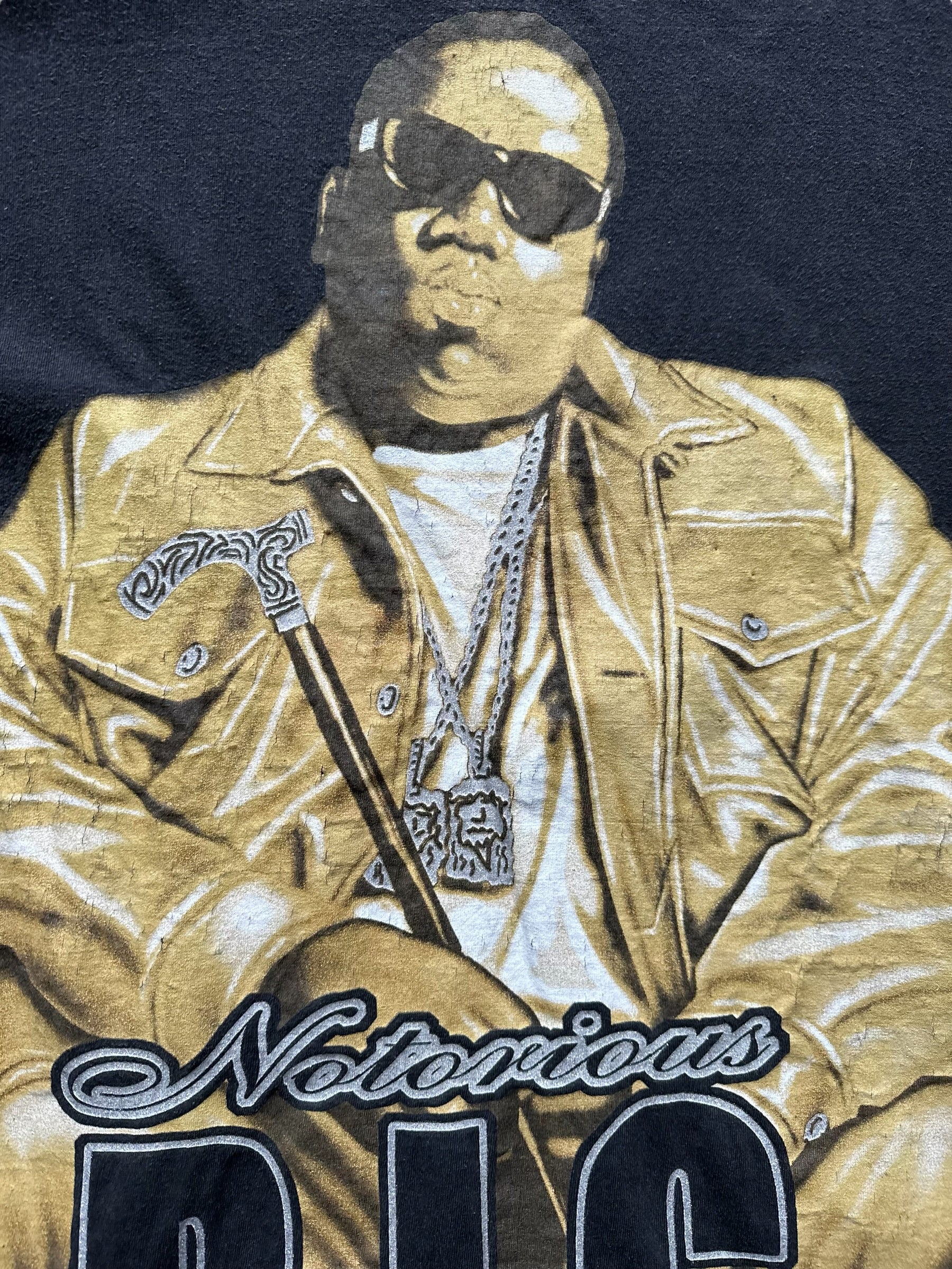 Close Up of Vintage Biggie Smalls Notorious BIG Rap Tee SZ XXL |  Vintage Rap Tees Biggy Smalls |  Christopher Wallace Notorious B.I.G.