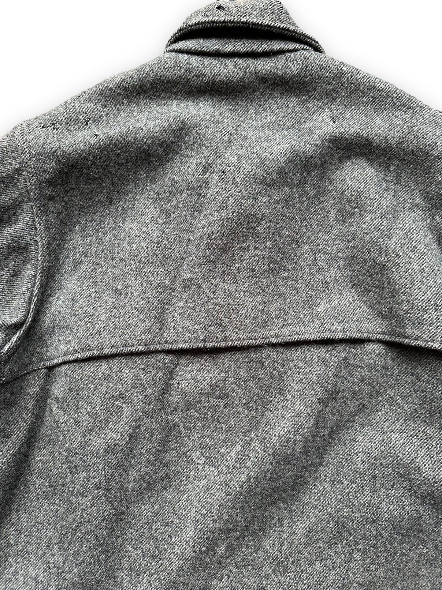 Moth Bites on Rear of Vintage Filson Grey Herringbone Cape Coat SZ Large  |  Barn Owl Vintage Goods | Vintage Wool Workwear Seattle