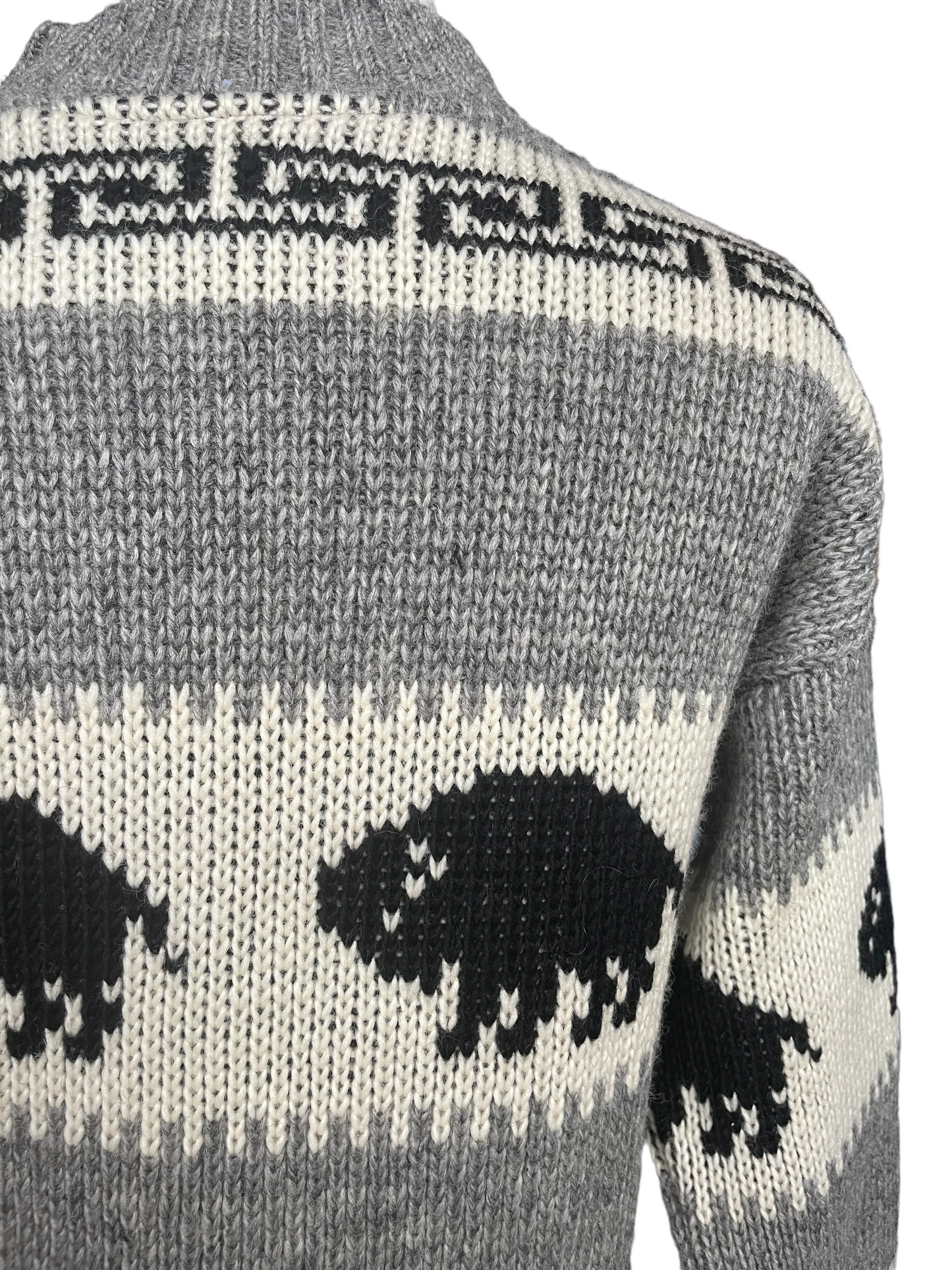 Vintage Brown Bison Wool Sweater Back rright shoulder view.