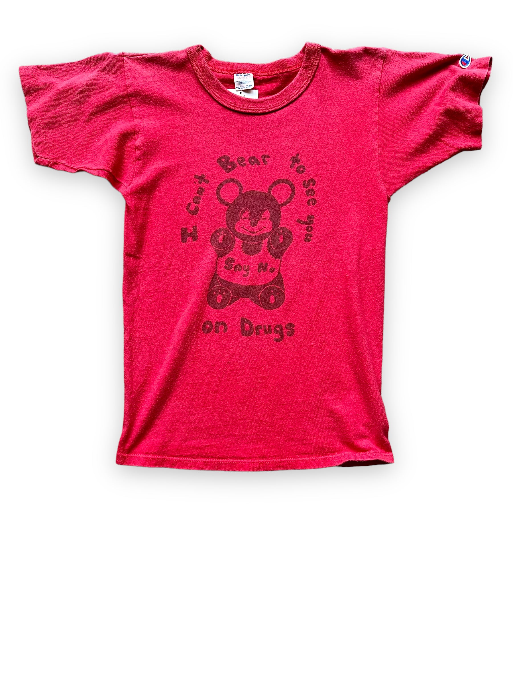 Front View of Vintage I Can't Bear To See You On Drugs Graphic Tee SZ S |  Vintage Champion Tee Seattle | Barn Owl Vintage