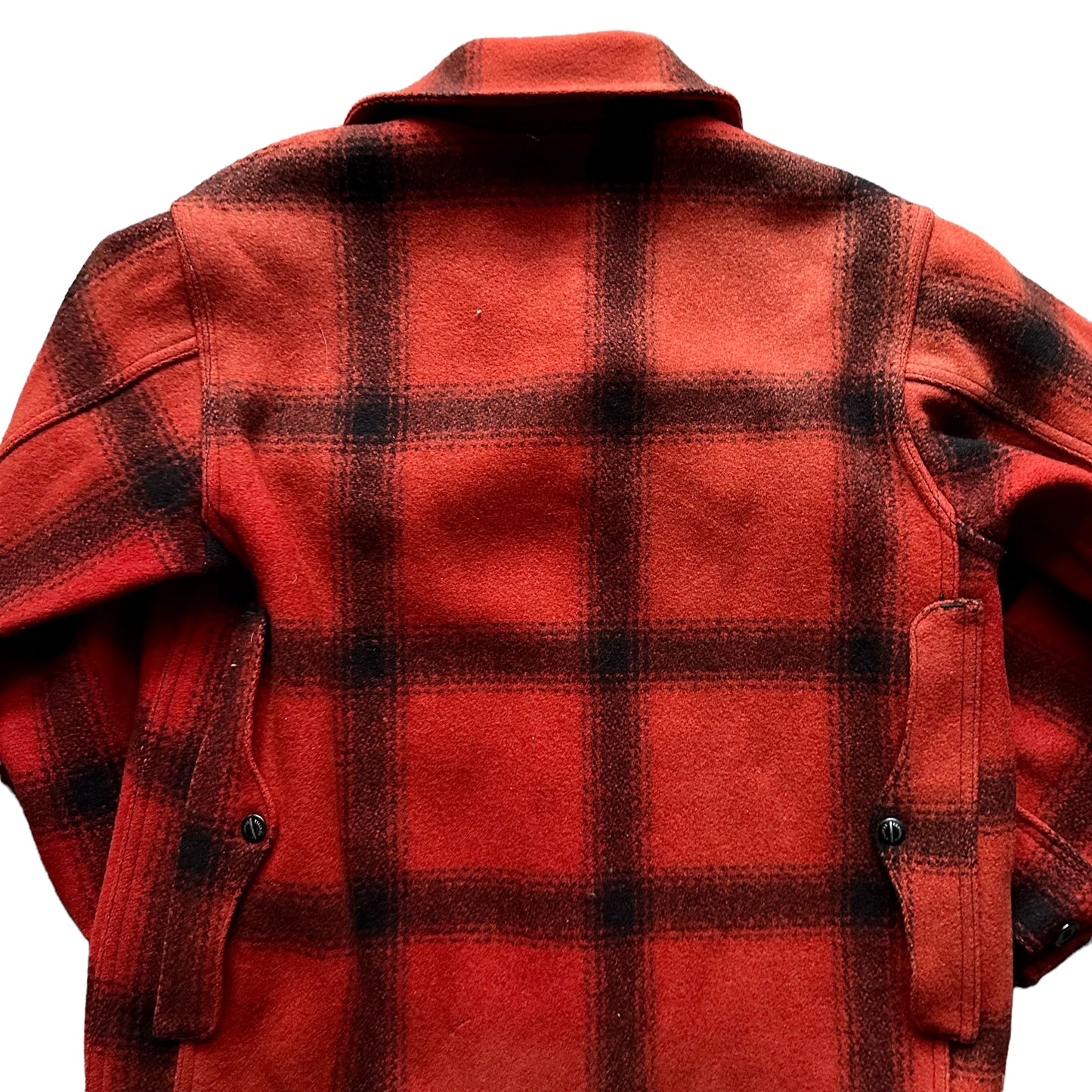 Upper Rear View on Vintage 75% Red Filson Hunter Wool Jacket SZ 42 |  Vintage Workwear Seattle