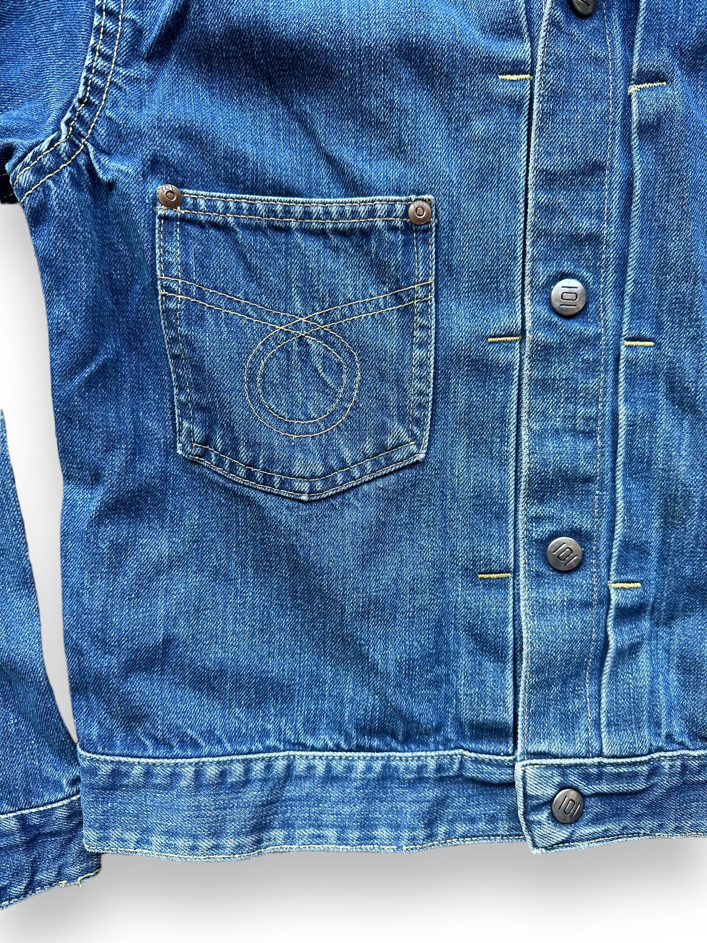 Right Pocket View of Vintage Montgomery Ward 101 Selvedge Denim Jacket SZ S | Vintage Jean Jacket Seattle | Seattle Vintage Denim