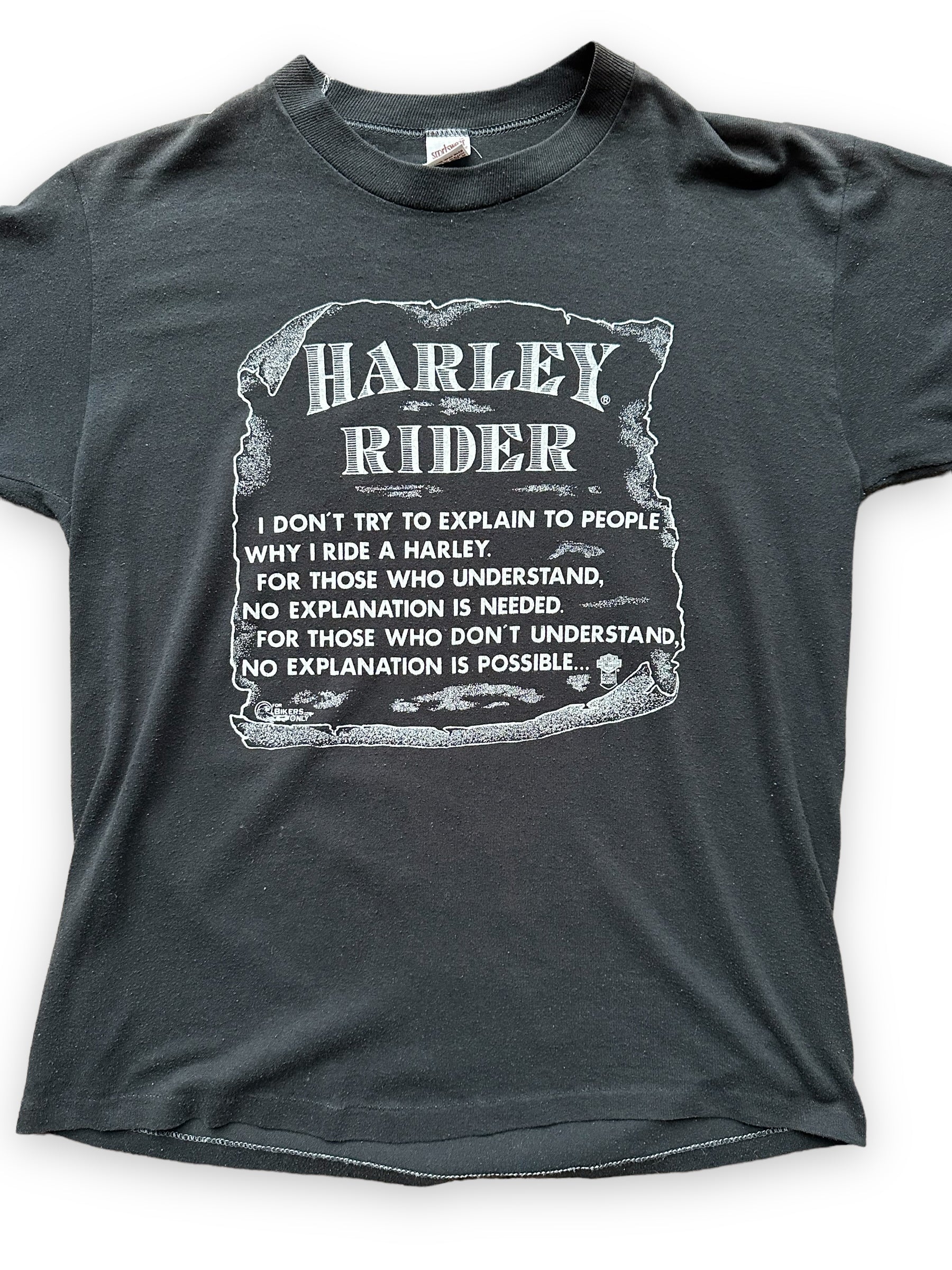 Front Detail on Vintage 1980s Harley Davidson Rider Tee SZ L | Vintage Harley Tee Seattle | Barn Owl Vintage Seattle