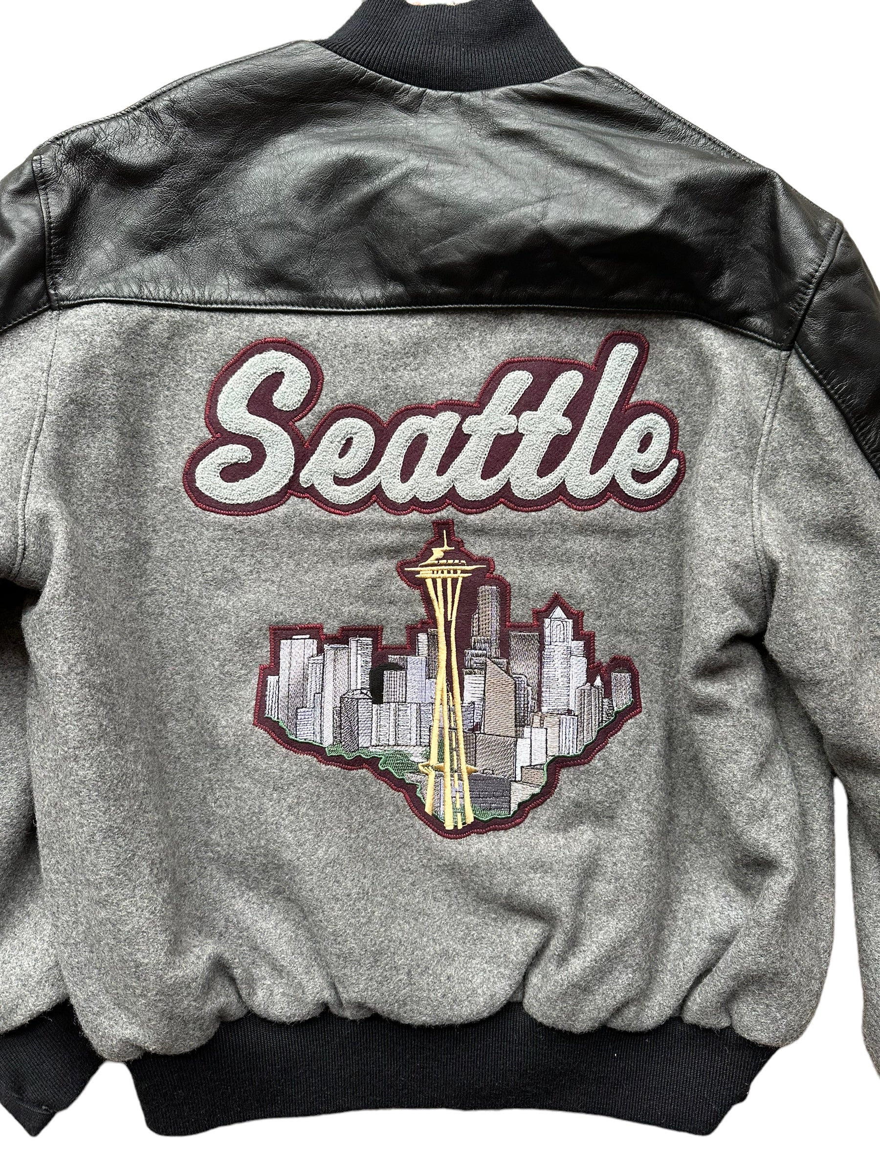 Rear Detail on Seattle Supersonics Grey, Maroon & Black Prototype Jacket SZ L | Vintage Seattle Supersonics  | Seattle Vintage Basketball