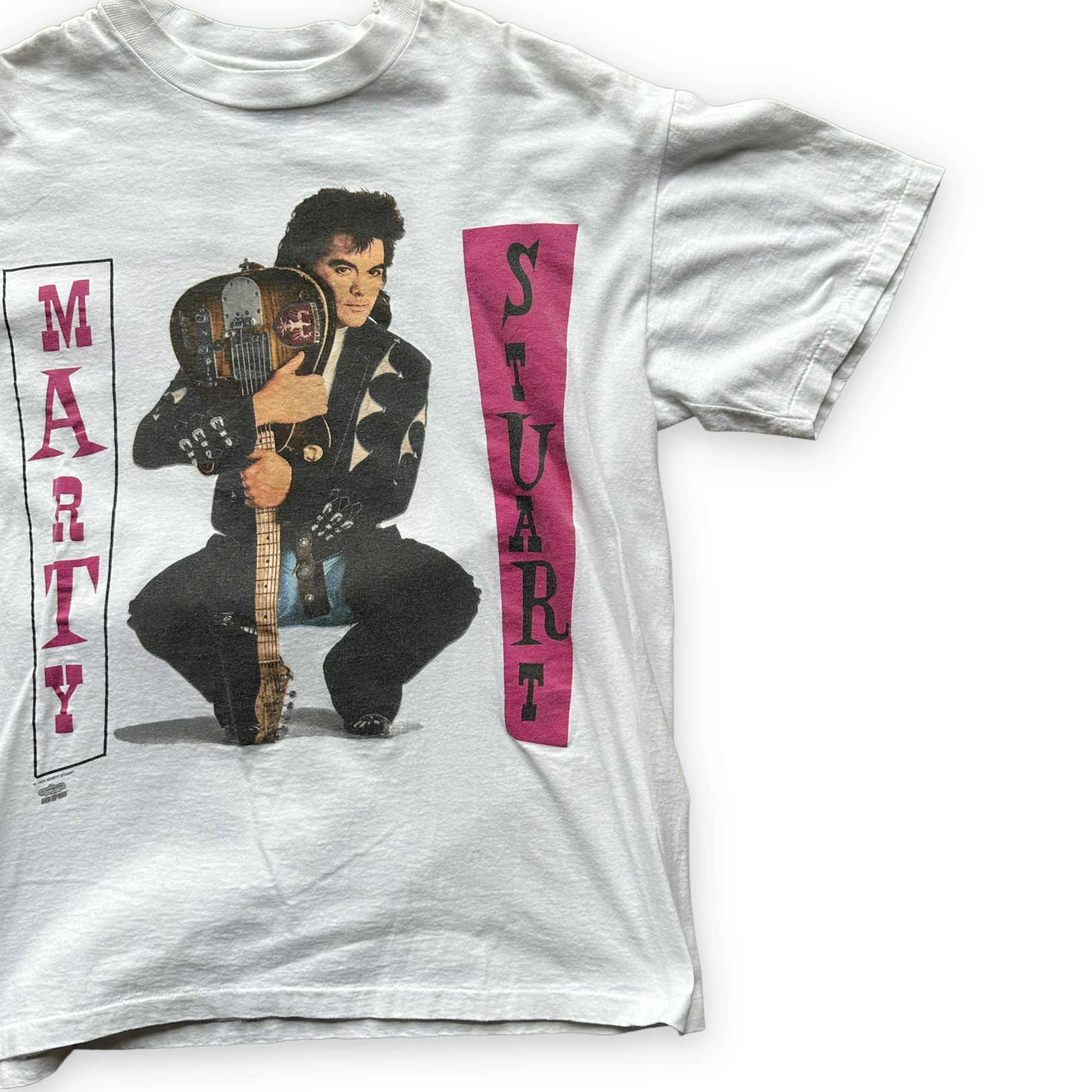 Front Left View of Vintage Marty Stuart Love & Luck Tee SZ L | Country Music Tees Seattle | Barn Owl Vintage Goods
