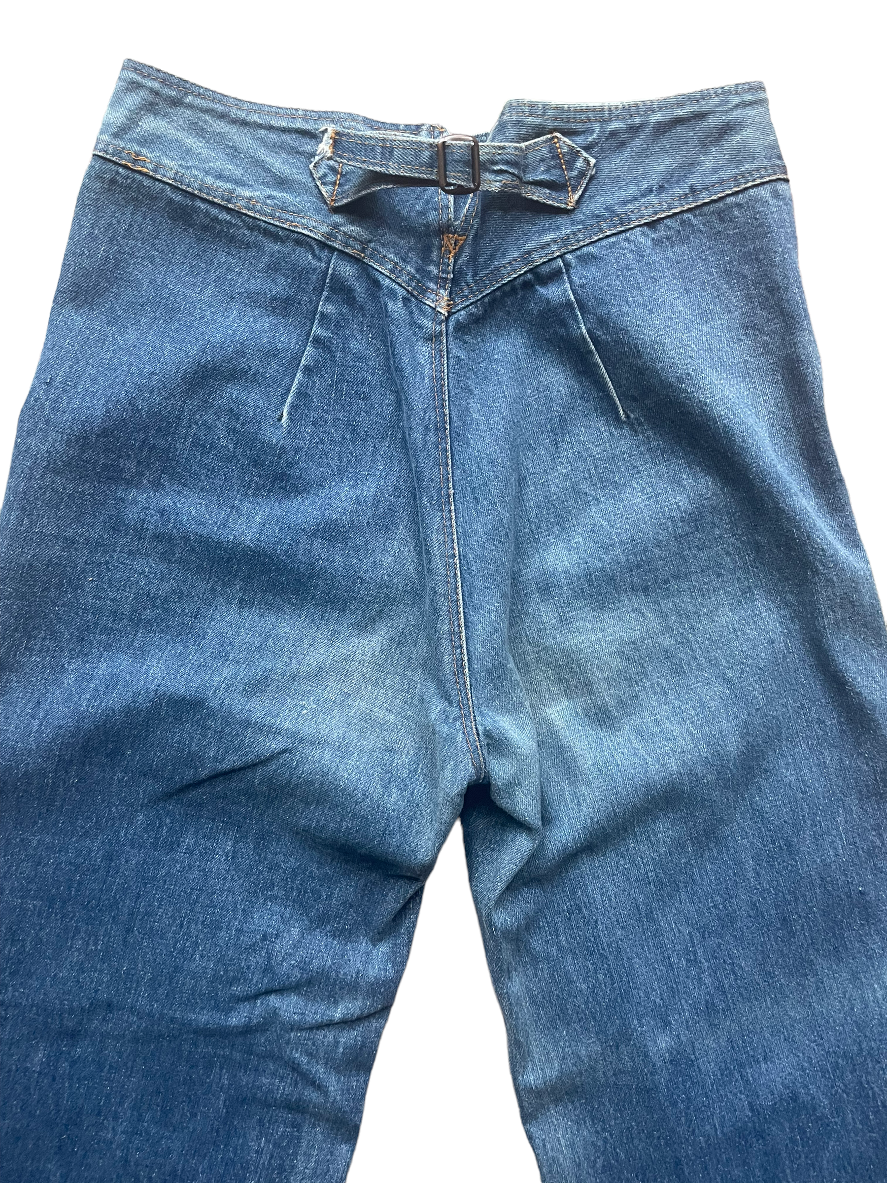 Back waist view of Vintage 1970s Pulse By Aero Wide Leg Buckle Back Jeans | Barn Owl Seattle | Vintage Buckle Back Jeans