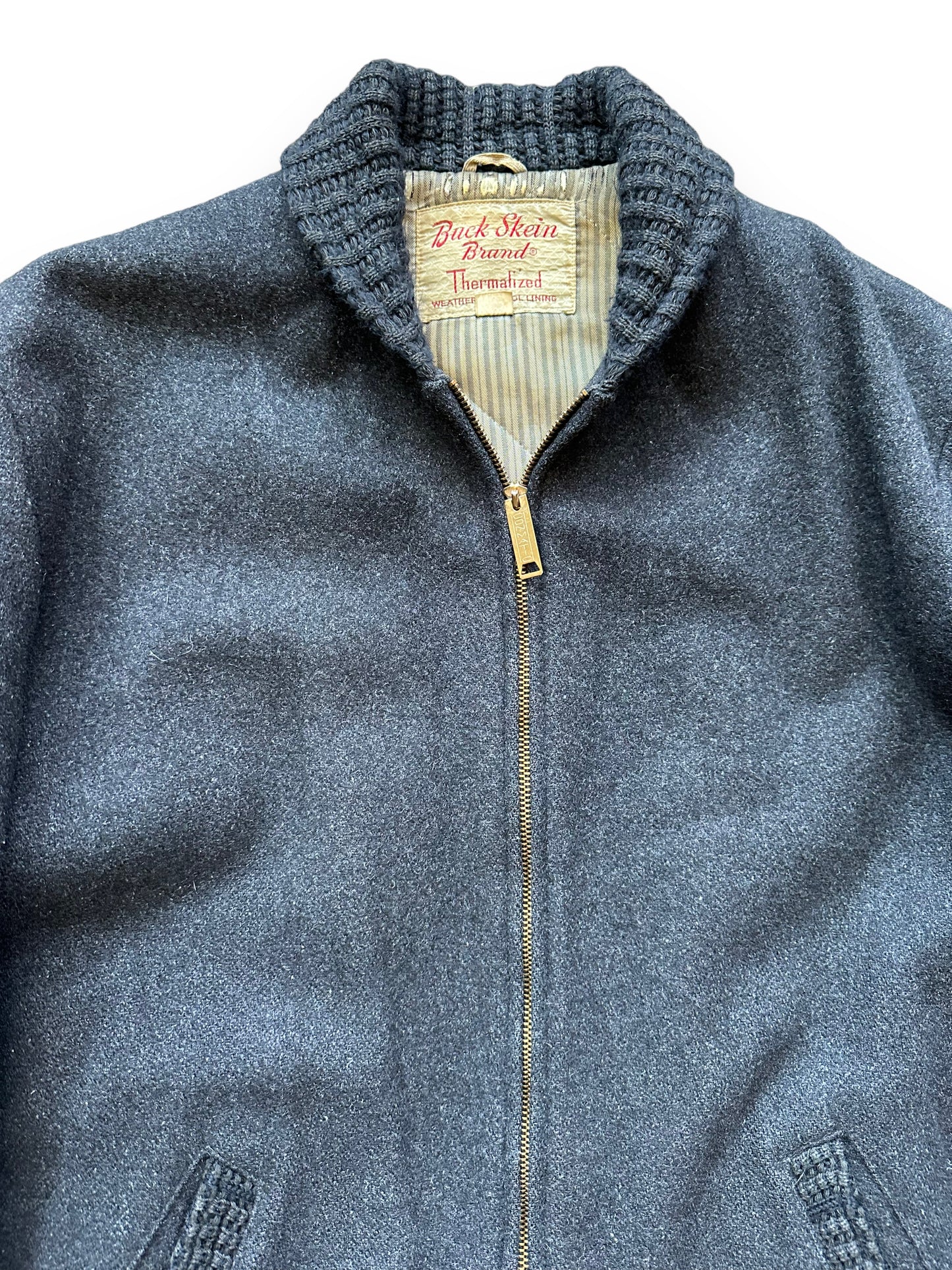 Upper Front View of Vintage Buck Skein Clicker Jacket SZ 42 |  Barn Owl Vintage Goods | Vintage Clicker Coat Seattle