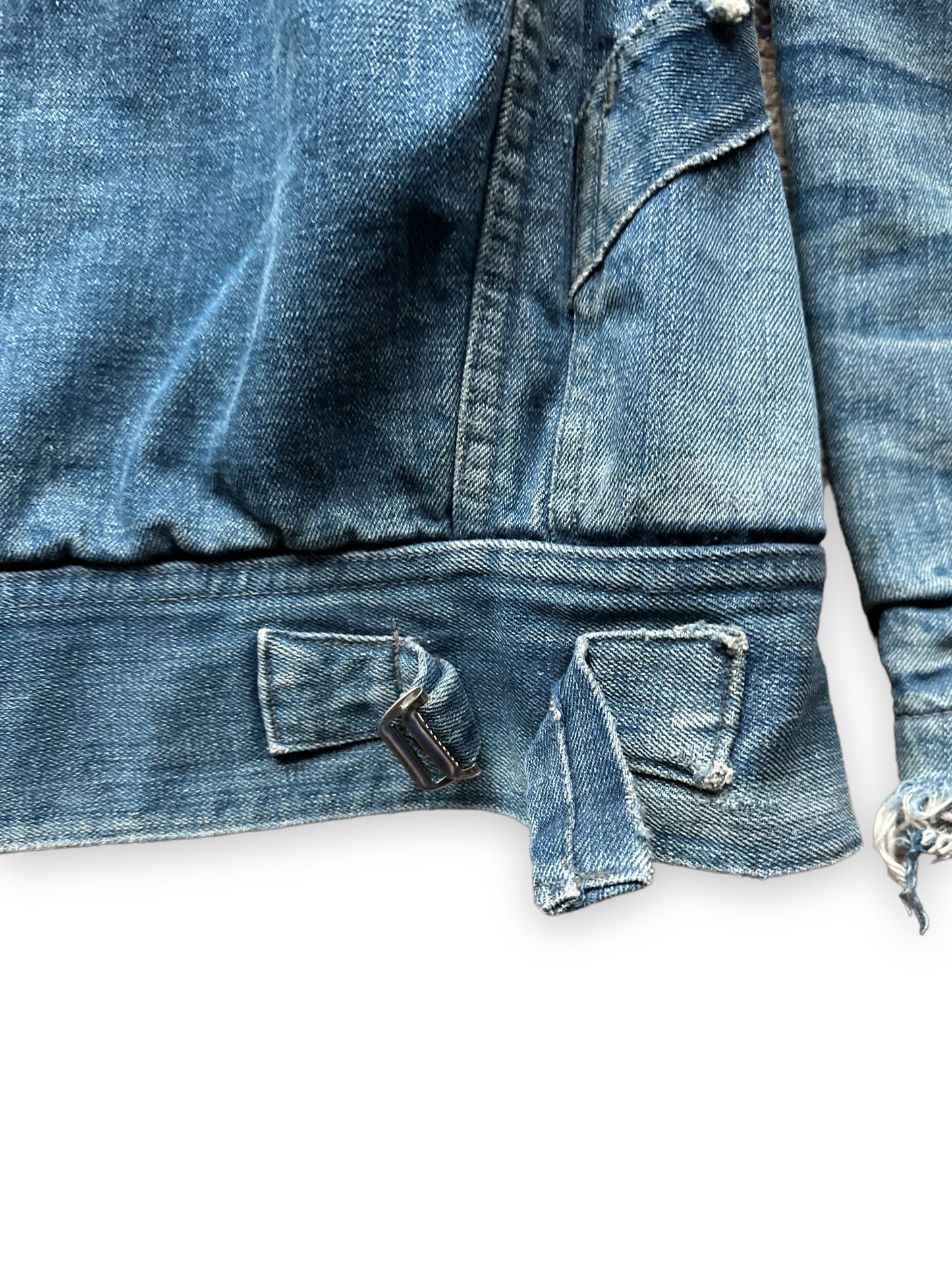 Cinch Close up on Vintage Blanket Lined Fitz Denim Jacket | Seattle Vintage Workwear Clothing | Barn Owl Vintage