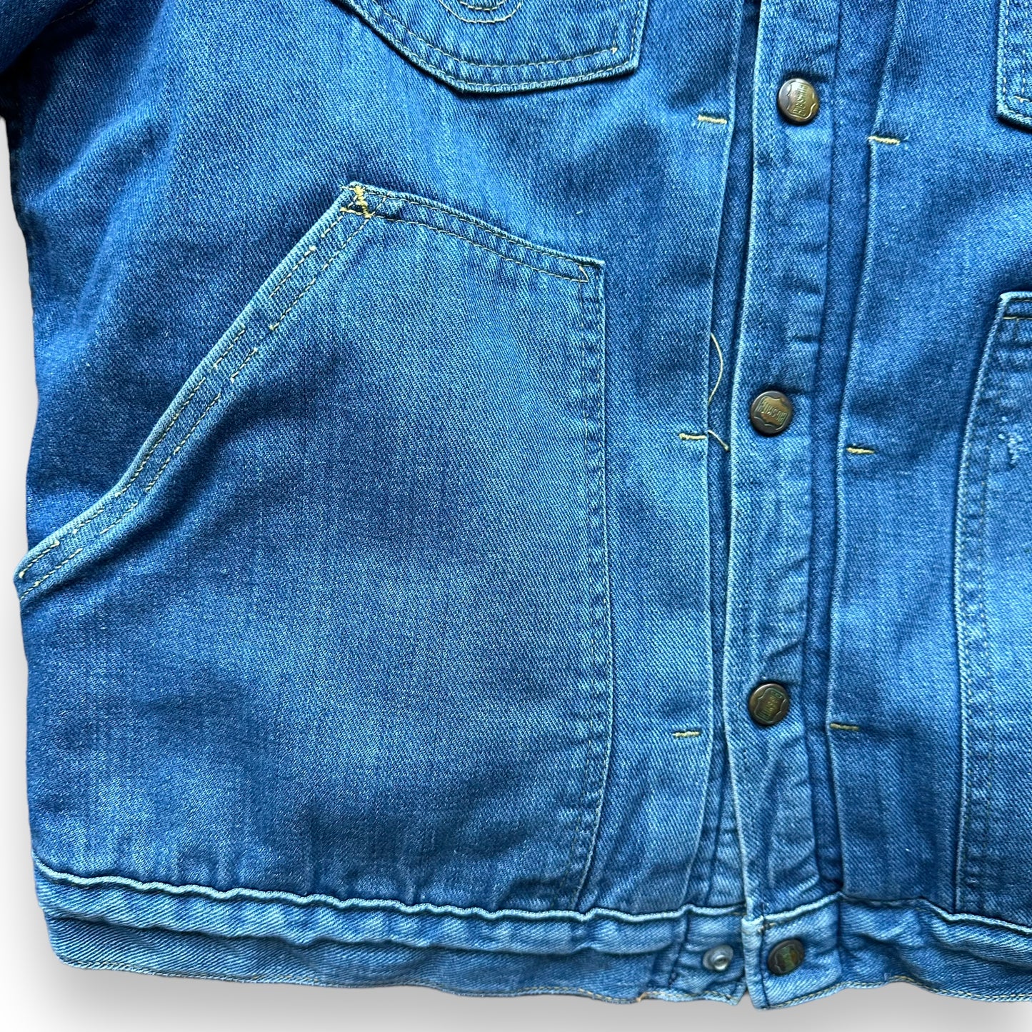 Front Right Pocket View of Vintage Buckaroo By Big Smith Type II Sherpa Denim Jacket SZ L | Vintage Denim Workwear Seattle | Seattle Vintage Denim