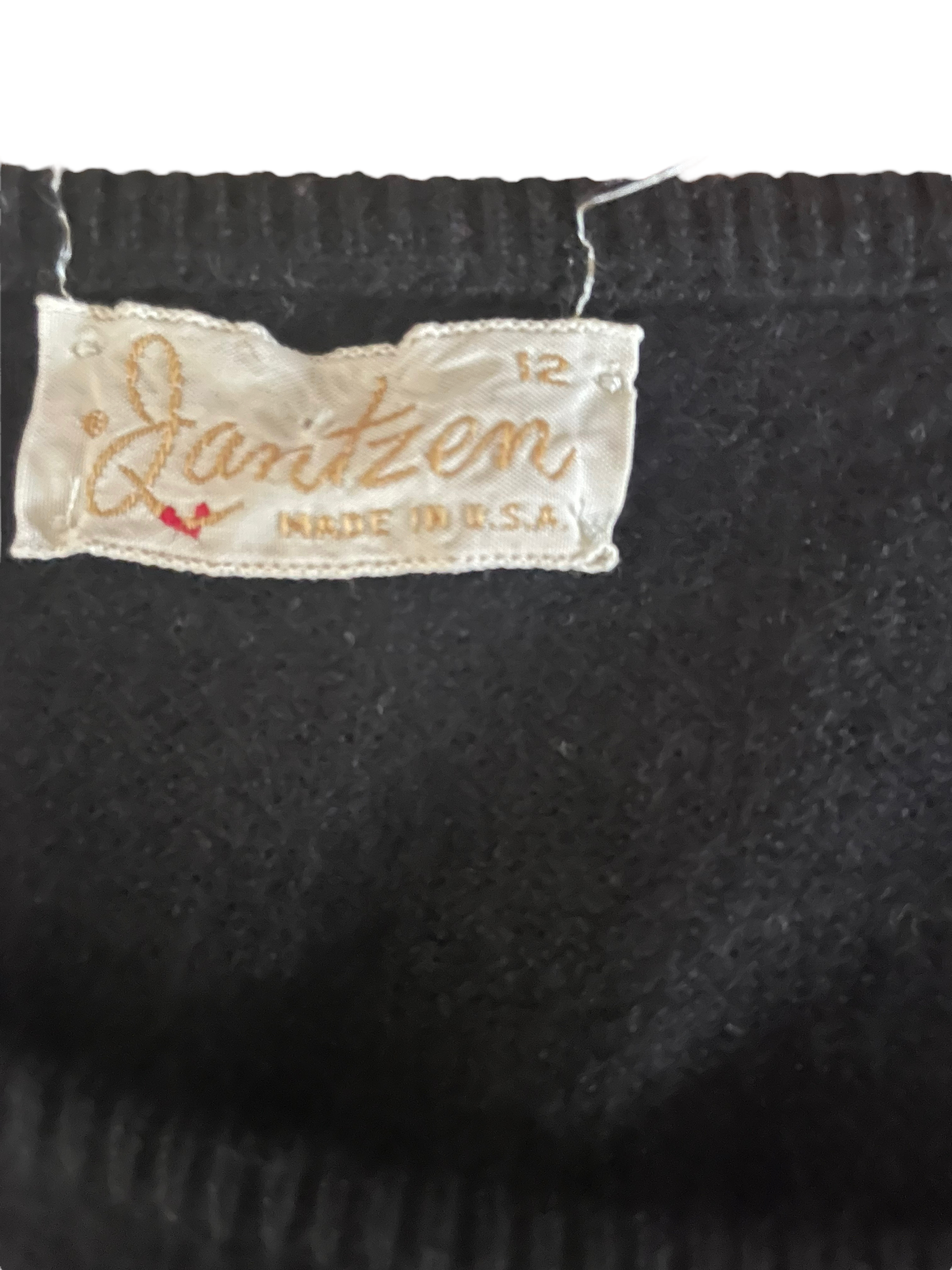 Vintage 1960s Jantzen Black Wool Dress SZ M |  Barn Owl Vintage | Seattle Vintage Dresses Jantzen tag.