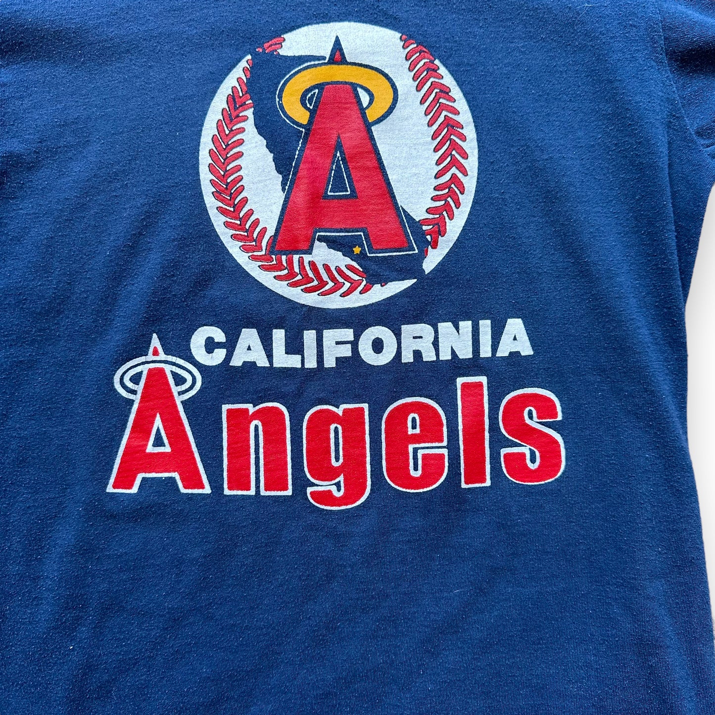Front Detail on Vintage California Angels Tee SZ M | Vintage Anaheim Angels T-Shirts Seattle | Barn Owl Vintage Tees Seattle