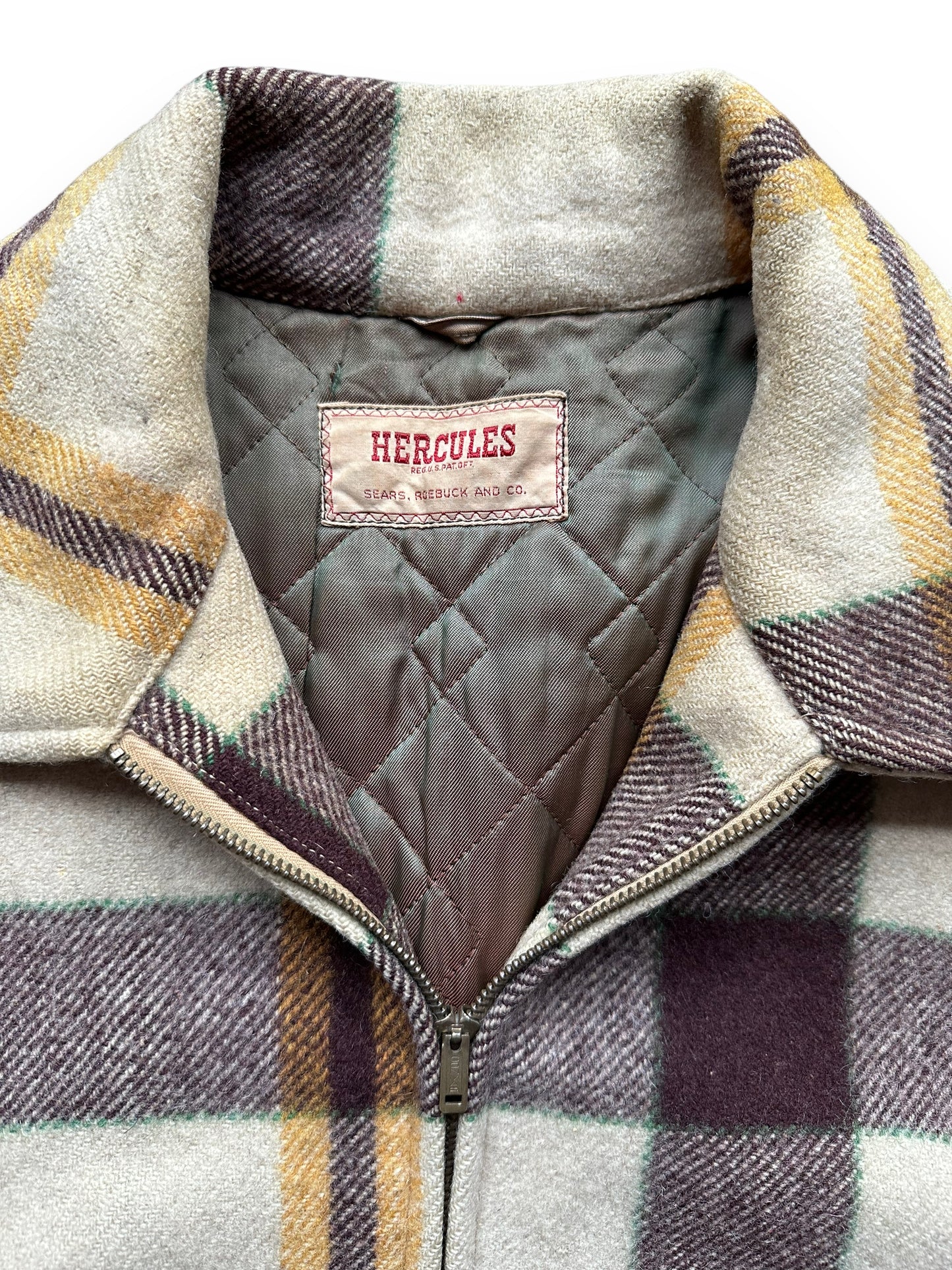 Tag View of Vintage Hercules Wool Jacket SZ XL |  Barn Owl Vintage Goods | Vintage Sears Wool Coat Seattle