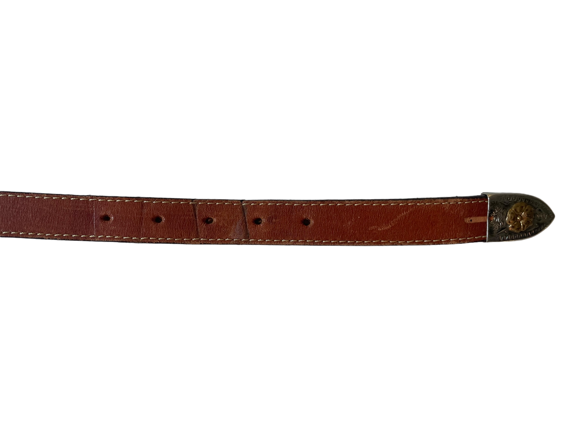 Vintage Leather Belt with Western Buckle view of belt with tip.