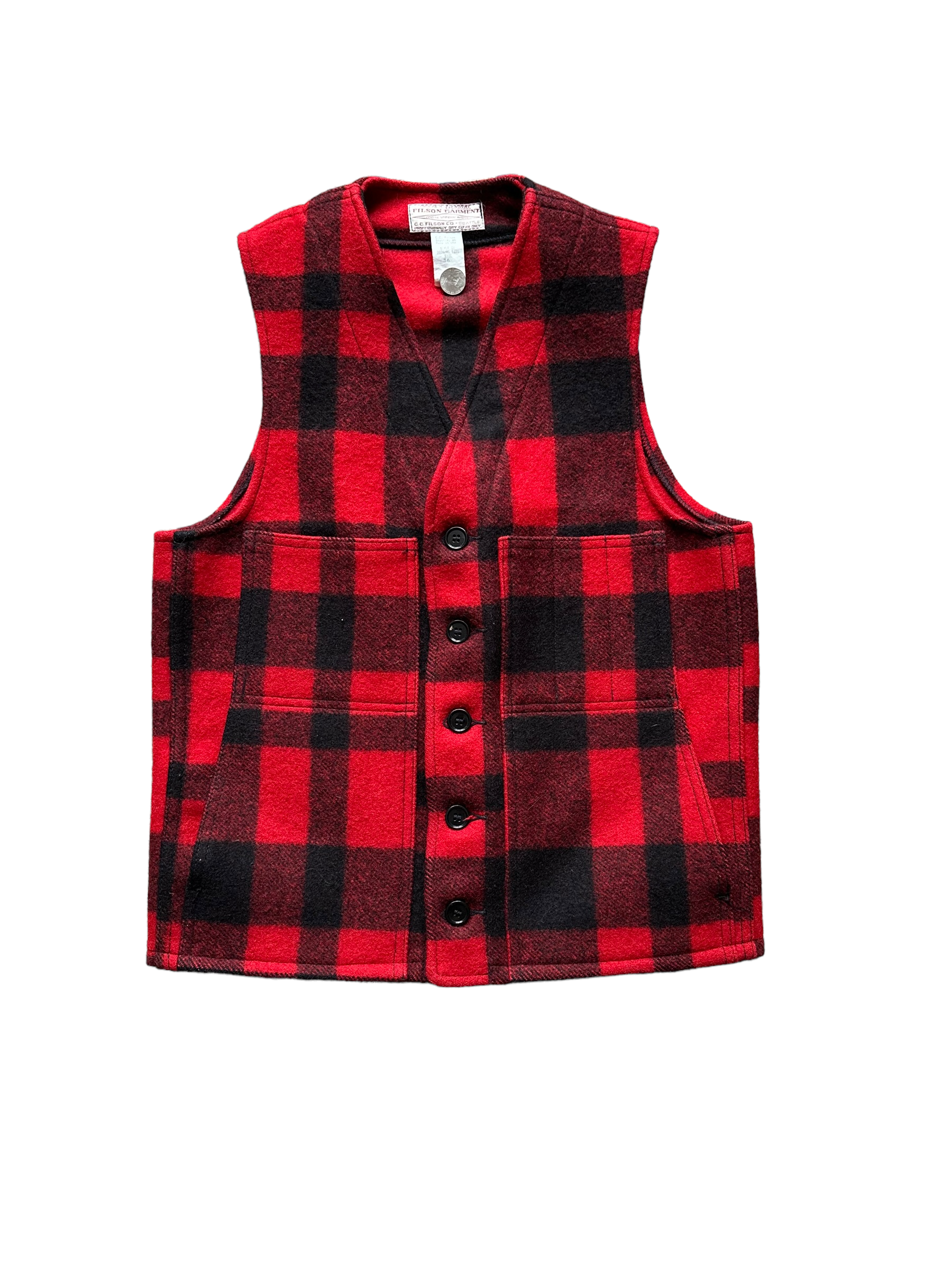 Alternate Front View of Vintage Filson Mackinaw Vest SZ 36 |  Red & Black Mackinaw Wool | Seattle Workwear
