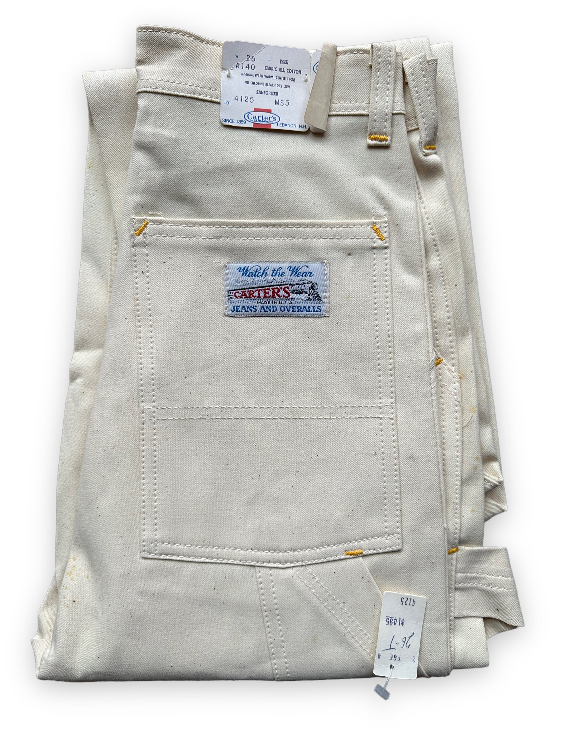 Rear Folded View of NOS Vintage Carter's Ecru Painters Pants W26T | Vintage Workwear Seattle | Barn Owl Vintage Clothing