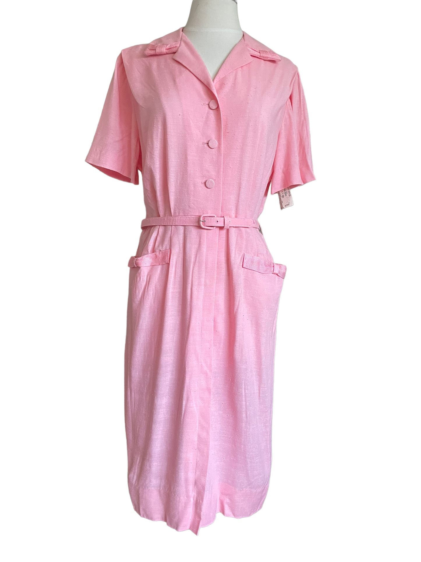 Vintage 1950s Deadstock Lordleigh Light Pink Silk and Rayon Dress SZ M |  Barn Owl Vintage | Seattle Vintage Dresses Full front view.