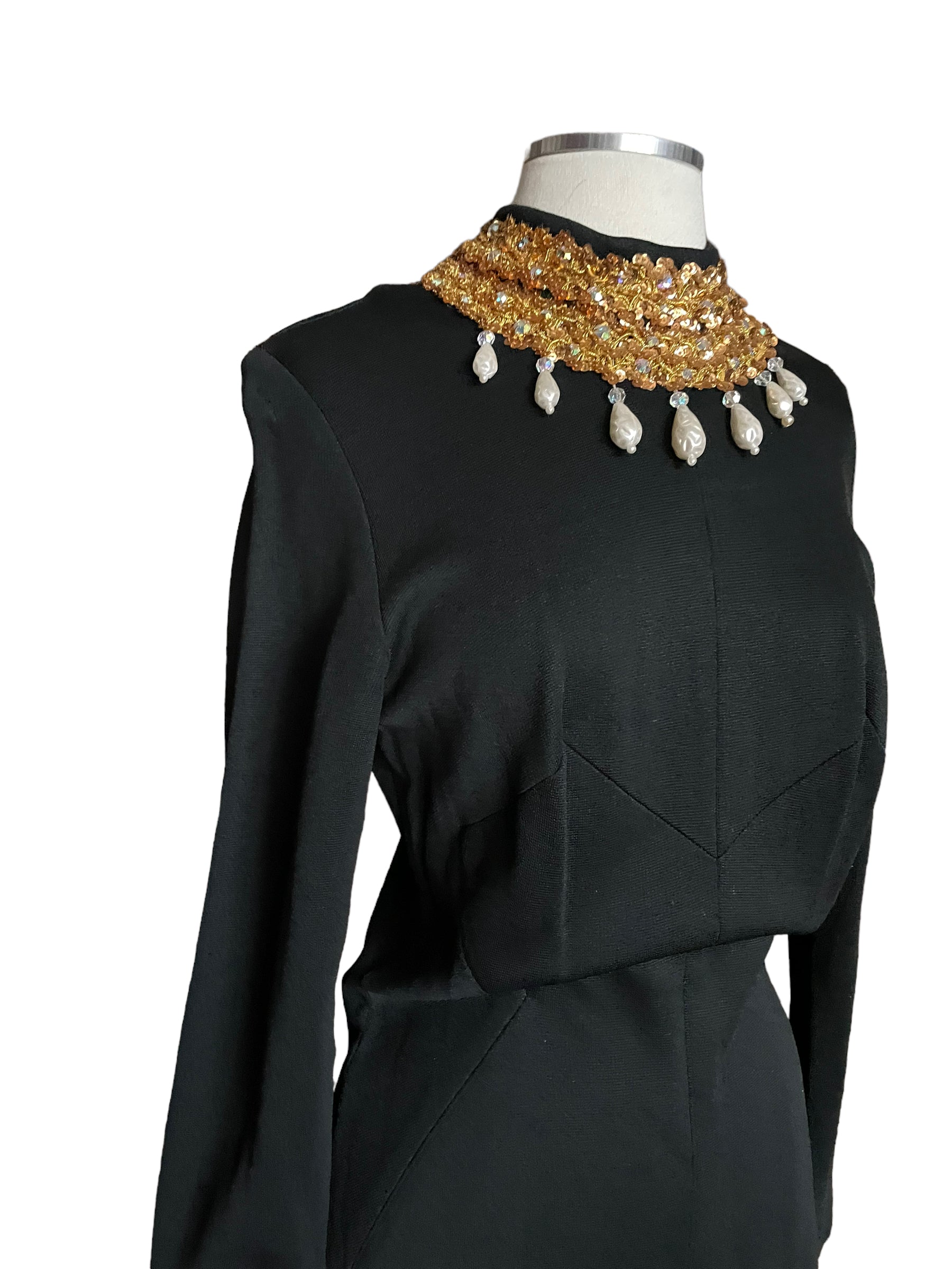 Front right shoulder view of Vintage 1960s Bejeweled Pantsuit SZ M-L
