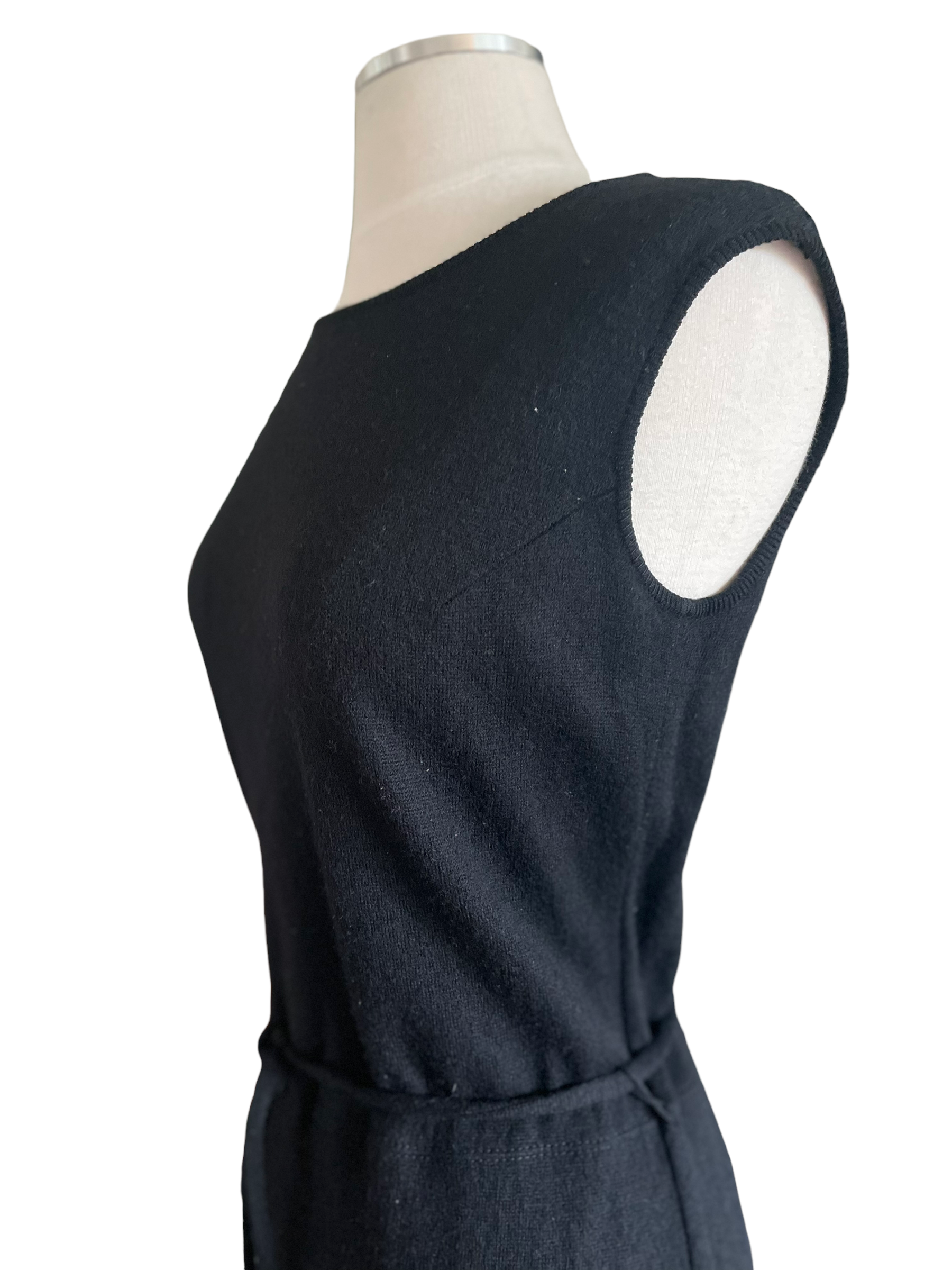 Vintage 1960s Jantzen Black Wool Dress SZ M |  Barn Owl Vintage | Seattle Vintage Dresses Front left side shoulder view.