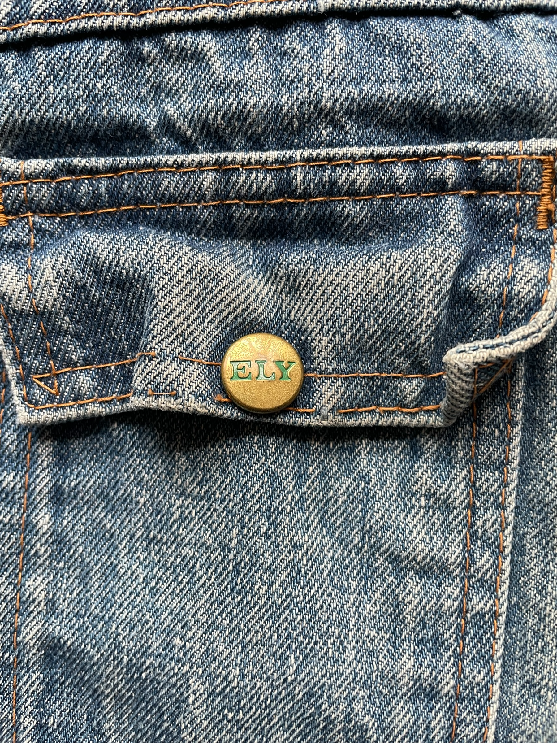 Close up front chest pocket Vintage 60's Type 2 Pleated Ely Denim Jacket SZ Med | Barn Owl Vintage| Seattle True Vintage
