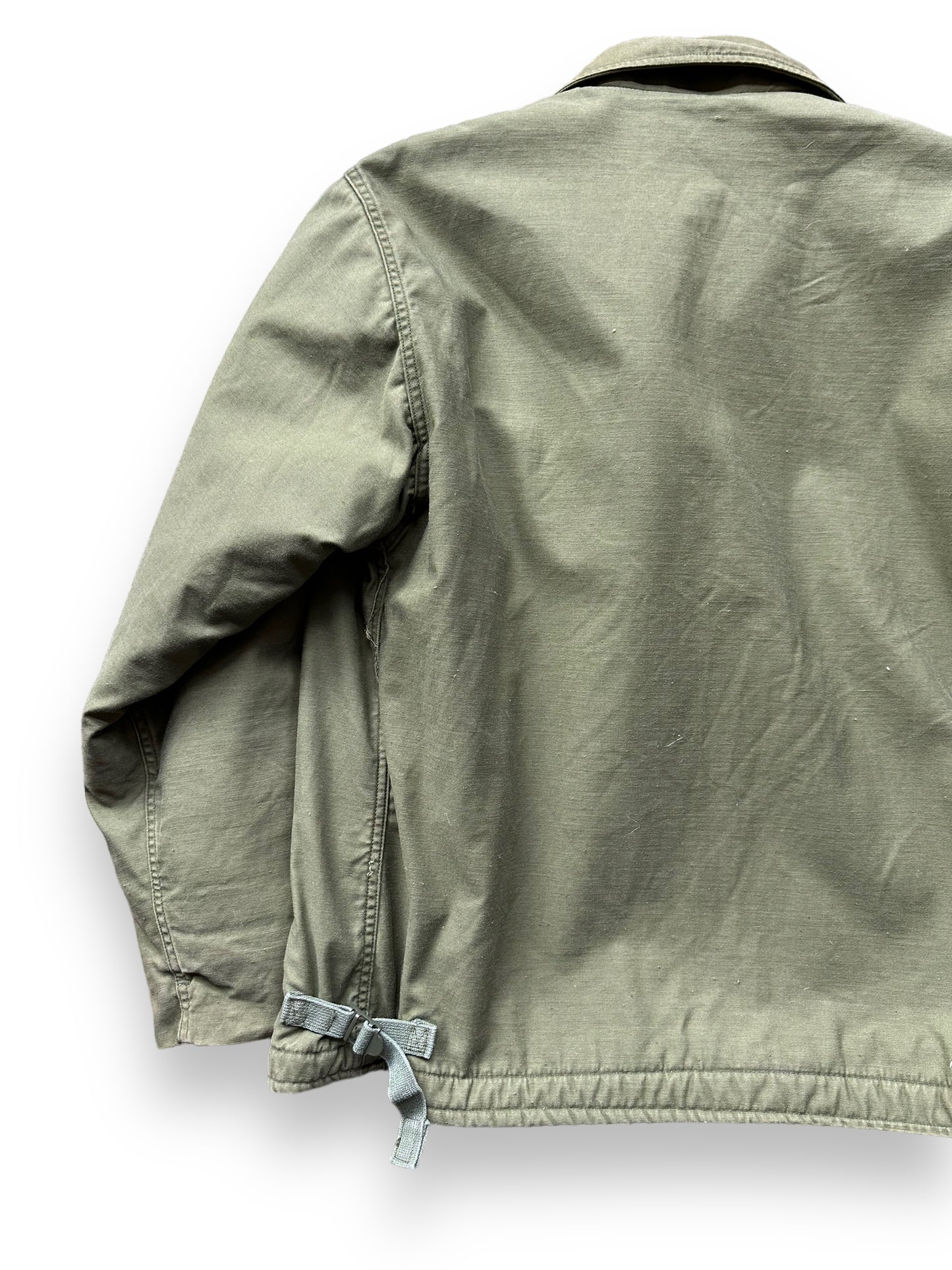 Left Rear View of Vintage Viet Nam Era Cold Weather A-2 Jacket SZ XL | Vintage Military Jackets Seattle | Barn Owl Vintage Clothing Seattle
