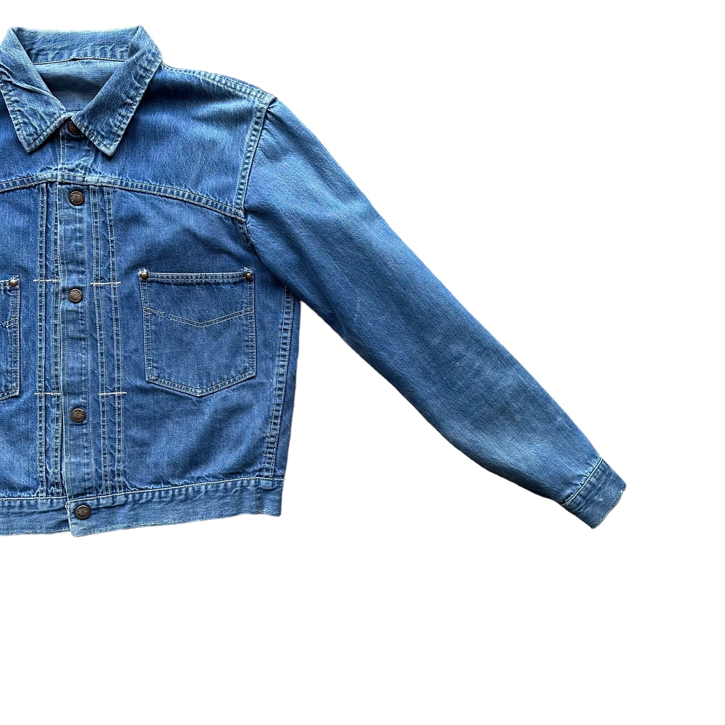 Vintage Pleated Type II Style Denim Jacket SZ M  | Vintage Denim Workwear Seattle | Seattle Vintage Denim