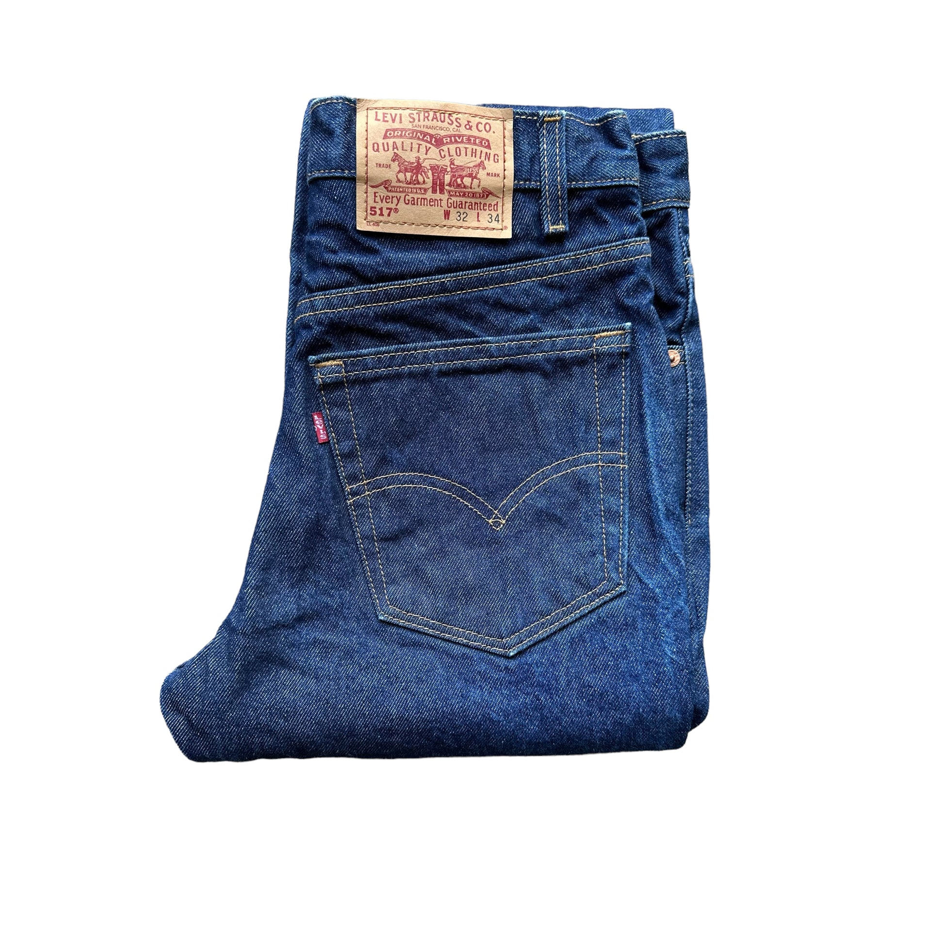 Rear Folded View of Vintage NOS Made in the USA Boot Cut Levis 517 W32 L34 | Vintage Deadstock Denim Seattle | Barn Owl Vintage Workwear