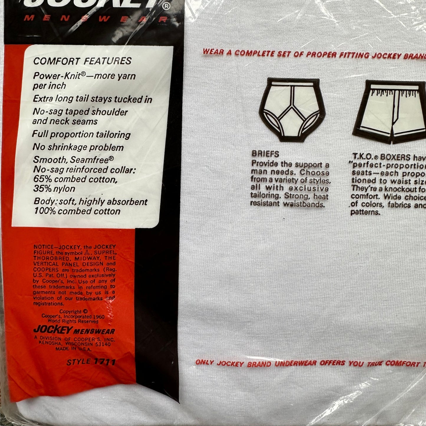 Rear Packaging Details on Vintage NOS Jockey Power Knit Blank T-Shirt SZ M | Vintage Blank Tees Seattle | Vintage T-Shirts Seattle