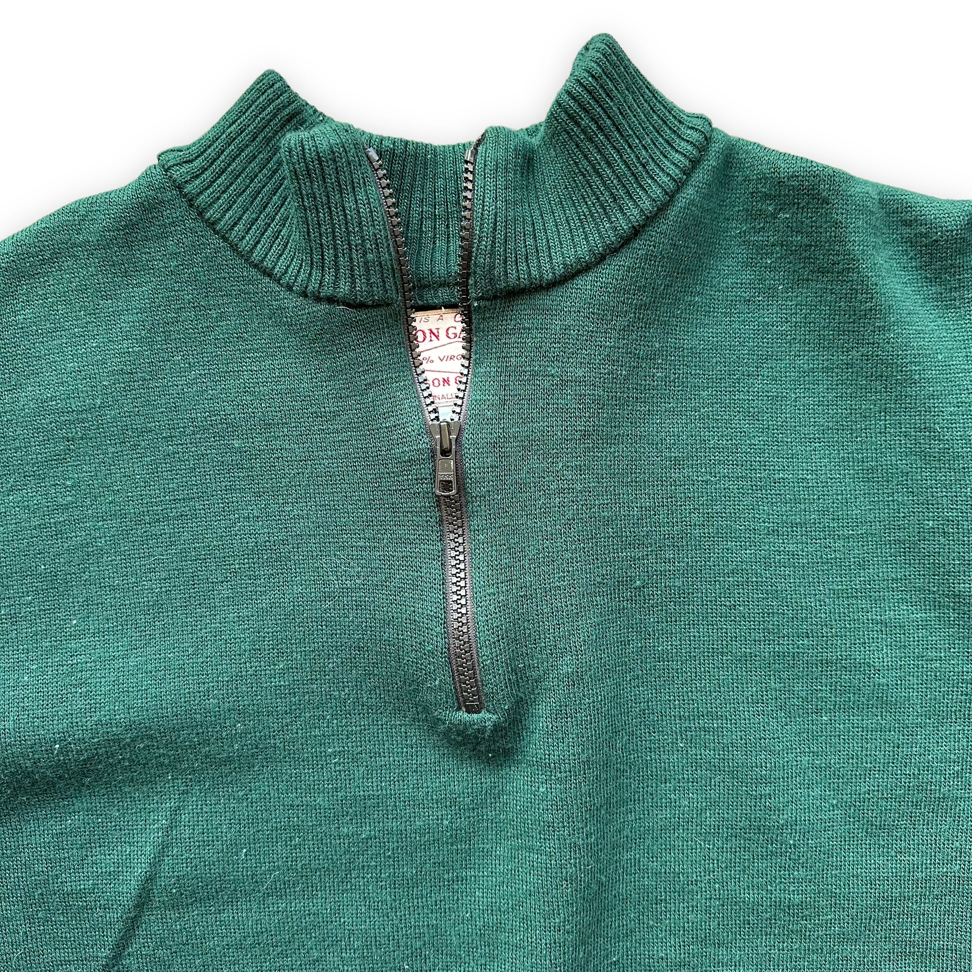 Upper Front View of Filson Style 719 Dark Green Sweater SZ L |  Vintage Filson Workwear Seattle | Barn Owl Vintage