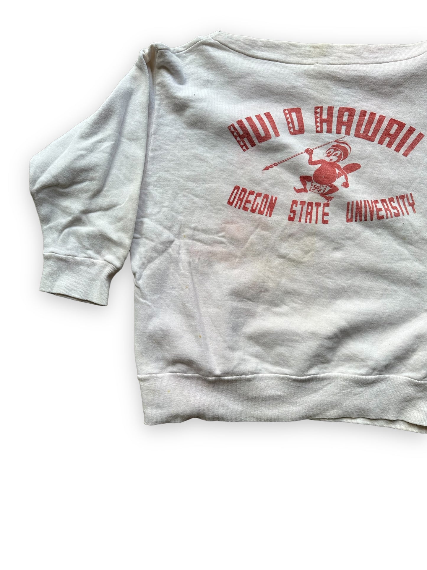 Rear Left Side View of Vintage Oregon State University Hui O Hawaii Club Boatneck Sweatshirt SZ XL | Seattle Vintage Sweatshirt | Barn Owl Vintage Seattle