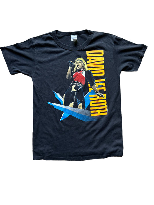 Front View of Vintage David Lee Roth Tour Shirt Size Large | Vintage Butt Rock Tee | Barn Owl Vintage Seattle