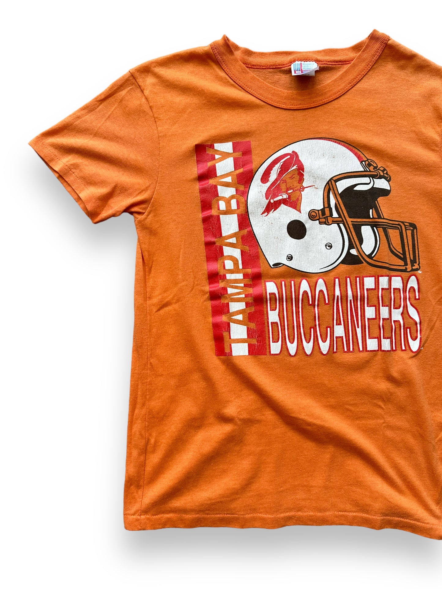 Front Right View of Vintage Tampa Bay Buccaneers Tee SZ M | Vintage Football T-Shirts Seattle | Barn Owl Vintage Tees Seattle