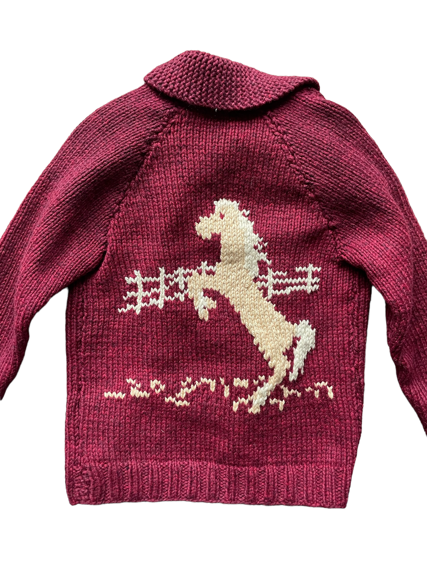Vintage 1950s Kids Horse Cowichan Sweater | Barn Owl Vintage | Seattle VIntage Sweaters Full Back view.