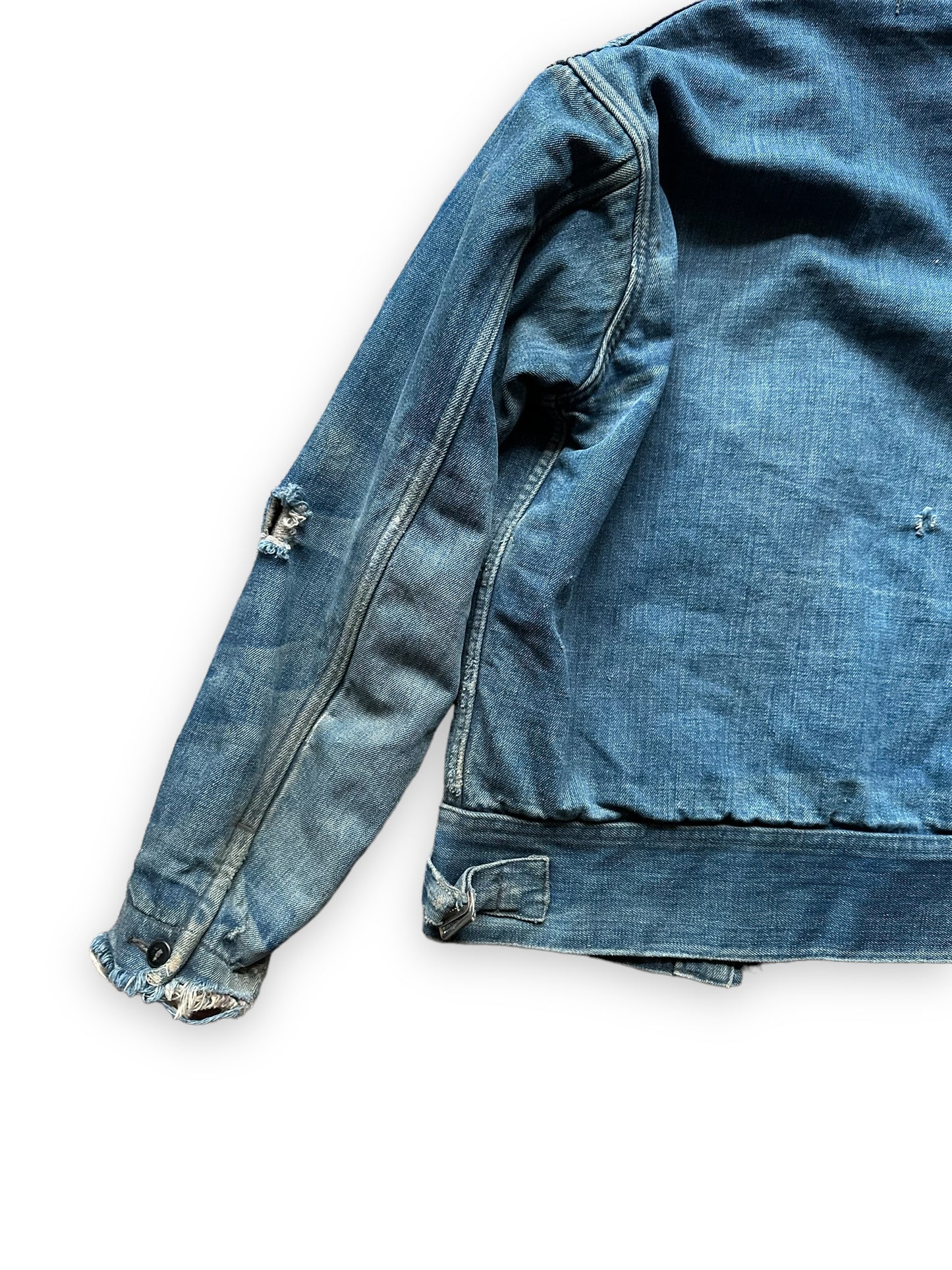 Left Rear View on Vintage Blanket Lined Fitz Denim Jacket | Seattle Vintage Workwear Clothing | Barn Owl Vintage