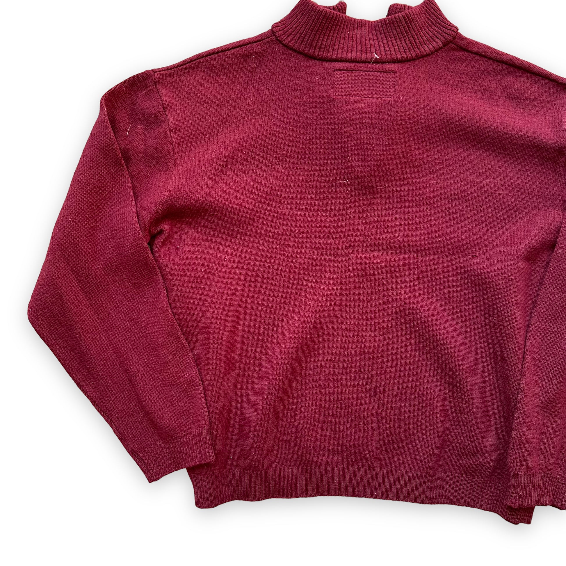 Left Rear View of Filson Style 719 Zip Up Burgundy Sweater SZ L | Vintage Workwear Seattle