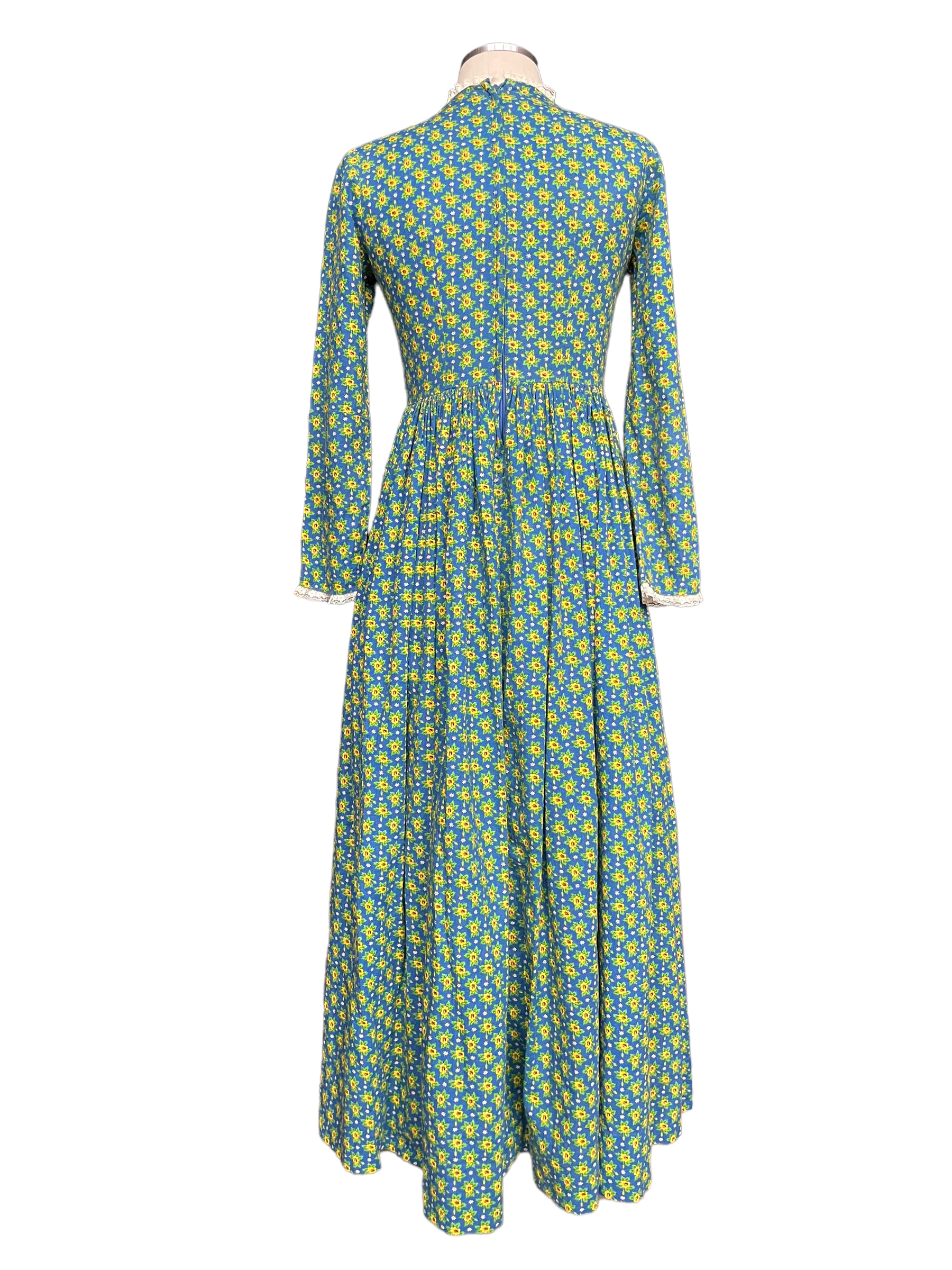 Full back view of Vintage 1970s Prairie Core Maxi Dress SZ S | Barn Owl Seattle | Vintage Ladies Dresses