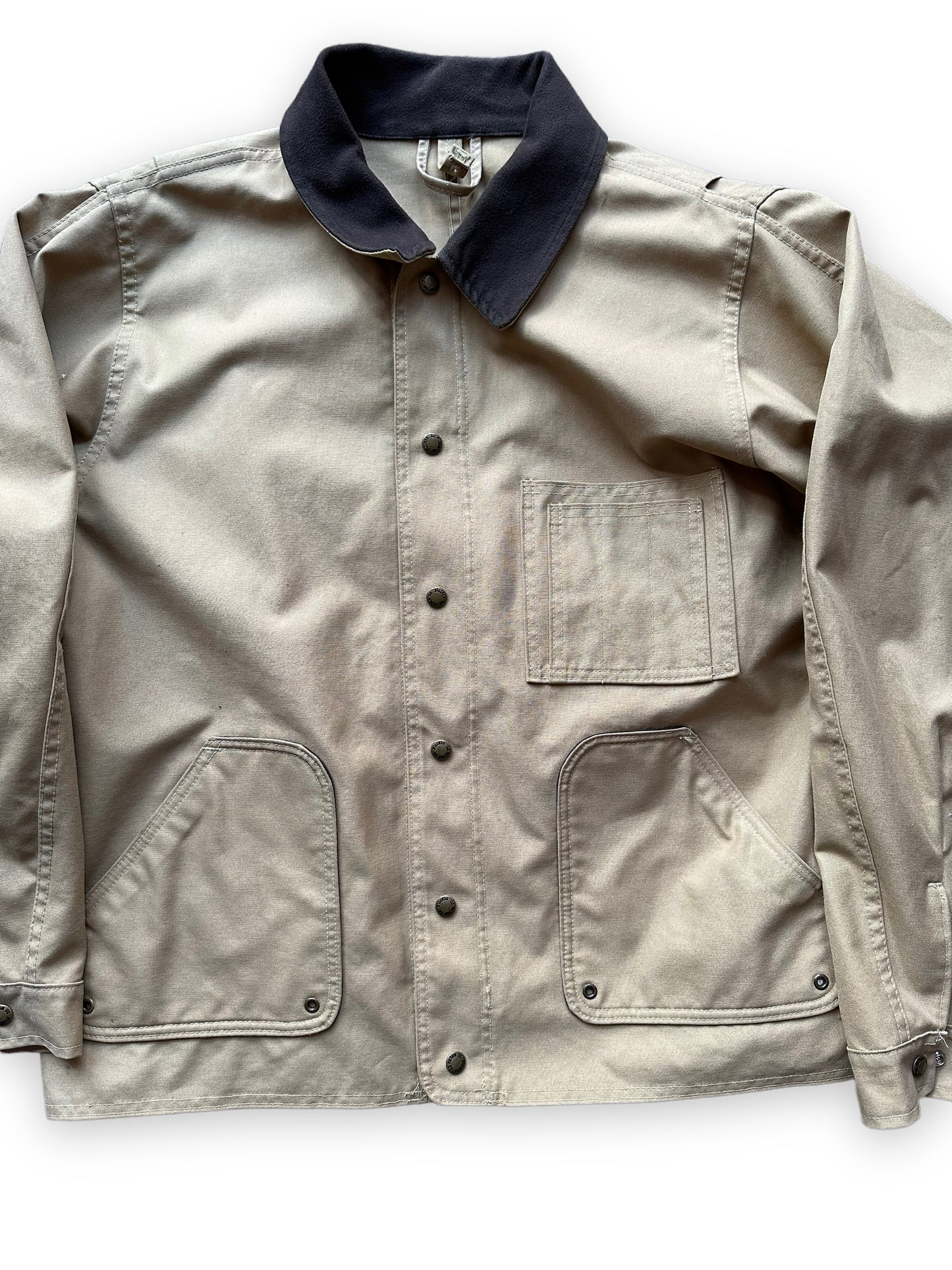 Front Detail on Vintage Filson Dry Finish Unlined Timberline Jacket SZ XL | Vintage Filson Workwear Seattle