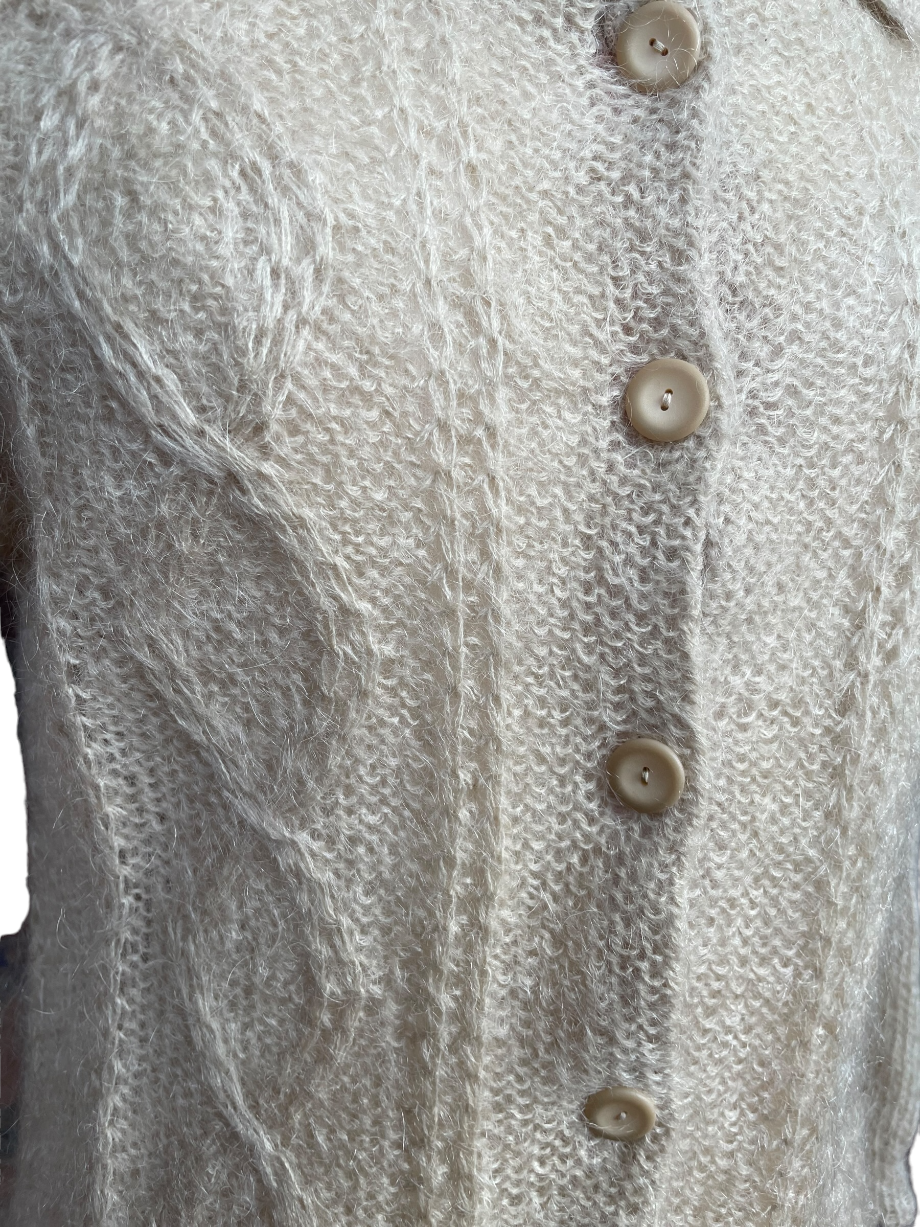 Front close upVintage 1950's Hand Knit Wool Mohair Cardigan Sweater | Barn Owl VIntage | Seattle True Vintage